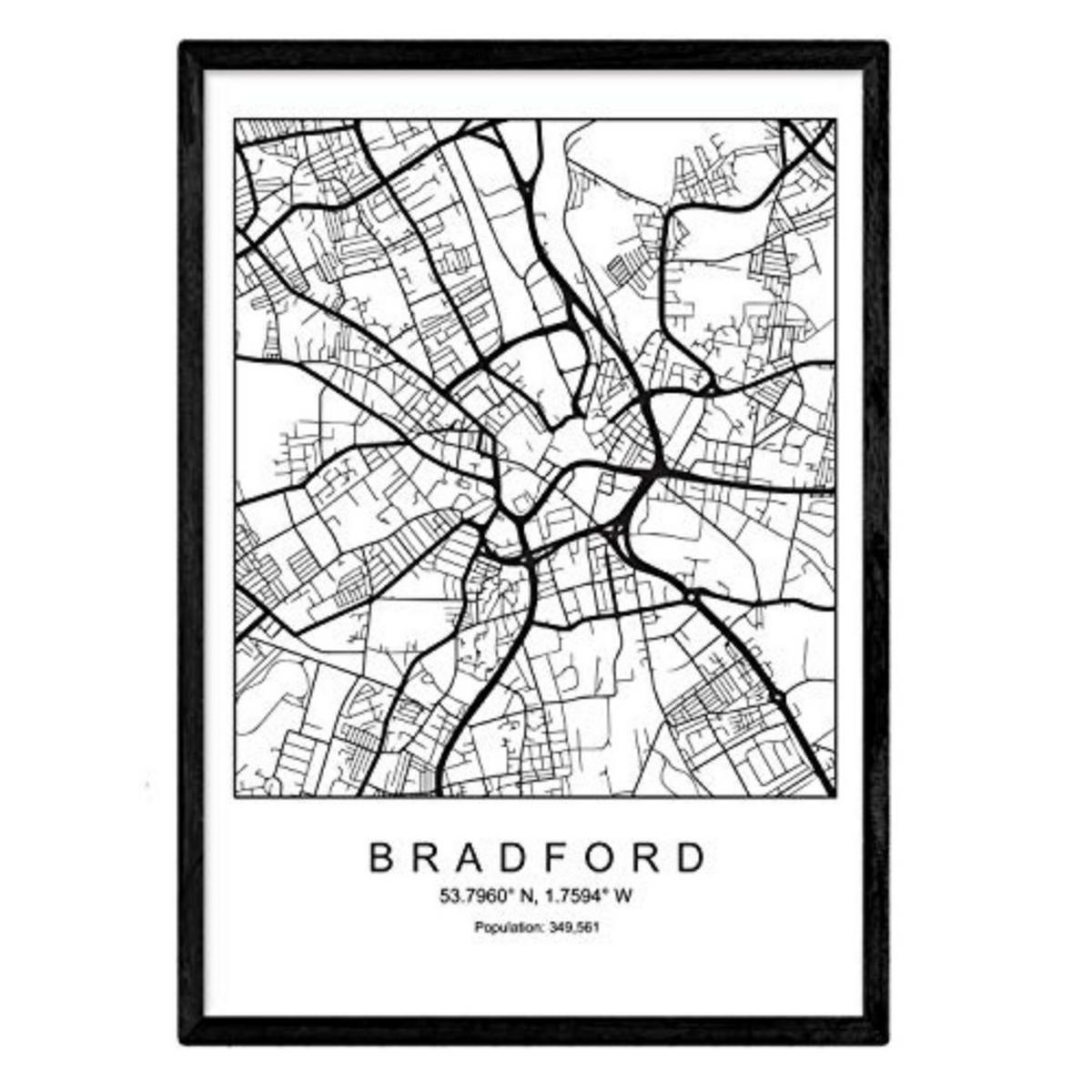 POSTER Bradford Stadtkarte – Nordisch A3 Rahmenlos - Klar, Papier (29.7/5/42cm) - Nacnic