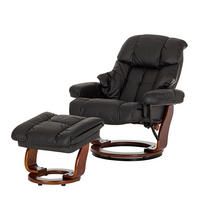 RELAXSESSEL mit Hocker - Echtleder / Kunstleder - Schwarz/Braun, Leder/Birkenholz (90/104/91cm) - home24