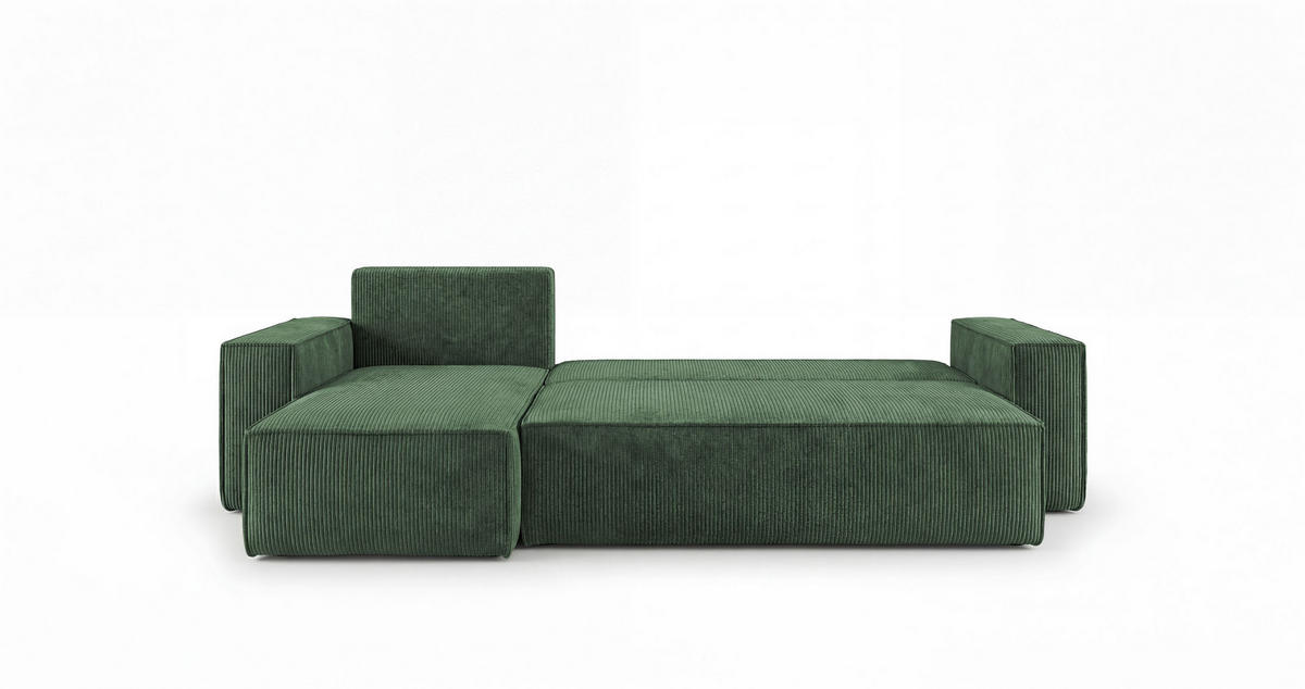 ECKSOFA CALIFORNIA MINI links grün Cord Poso 14 - Schlaffunktion, Bettkasten - Grün, Textil (245/140cm) - Cornero