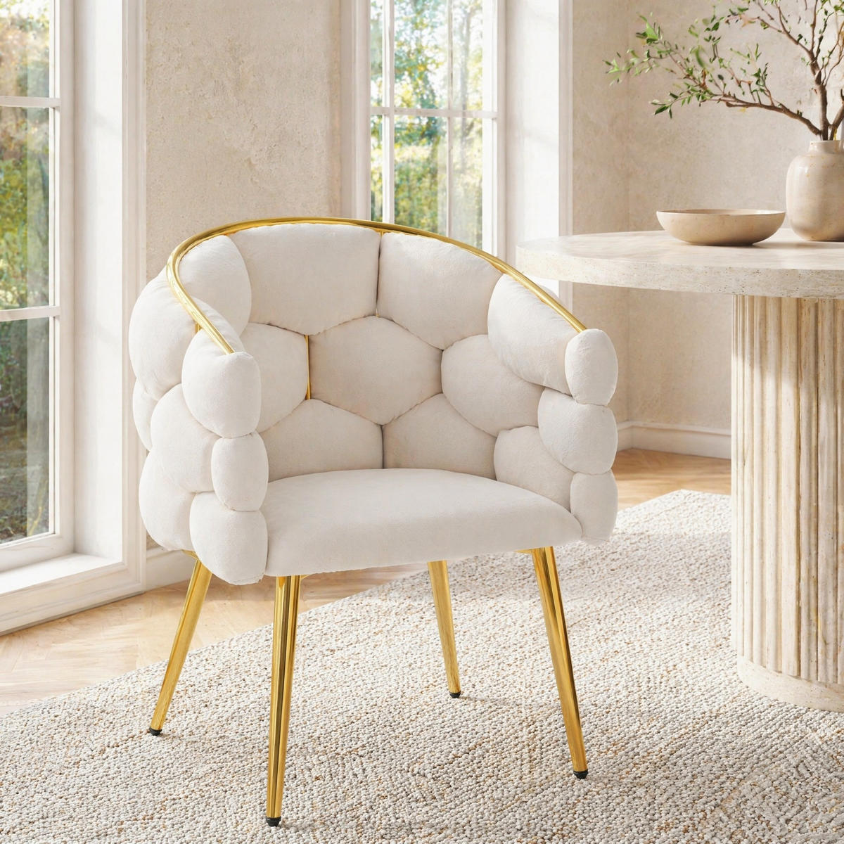 WOHNZIMMER STÜHLE mit Samtbezug goldene Beine 6tlg Beige - Beige, Textil (44/74/41cm) - EVRYAE