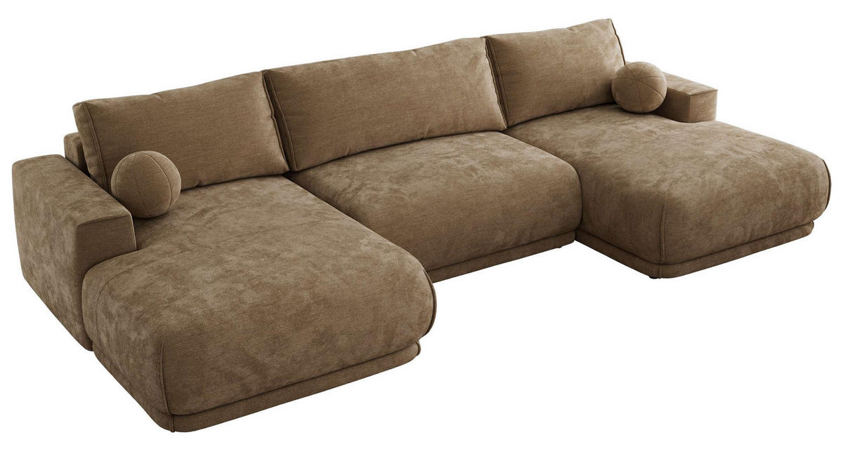SEDACIA SÚPRAVA RINA U Hnedá Hladký ženil - hnedá/čierna, textil/plast (360/85/170cm) - MKS