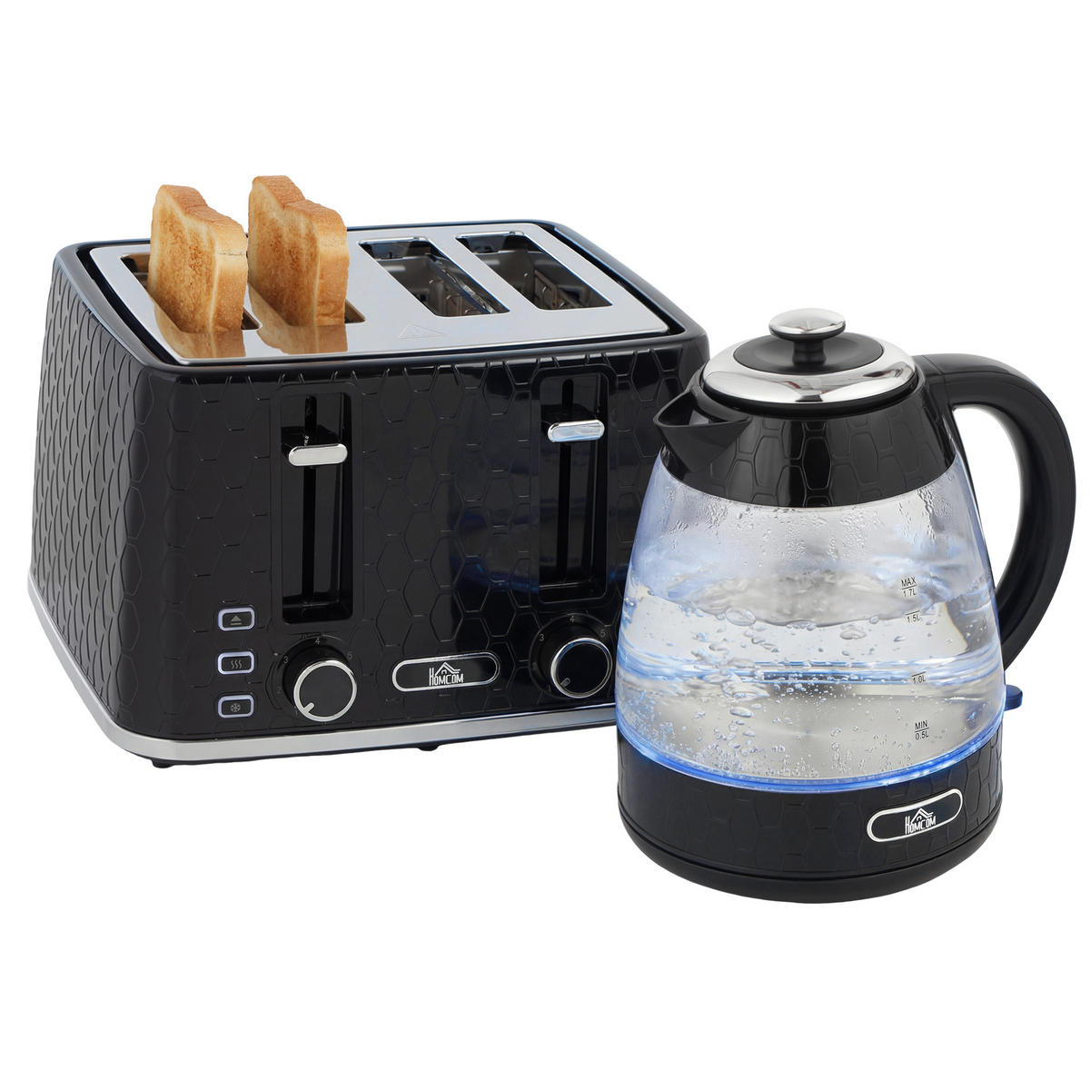 TOASTER mit Wasserkocher DE-07941 Schwarz - Schwarz, Kunststoff (16.9/23.8/22.2cm) - ComfortXL