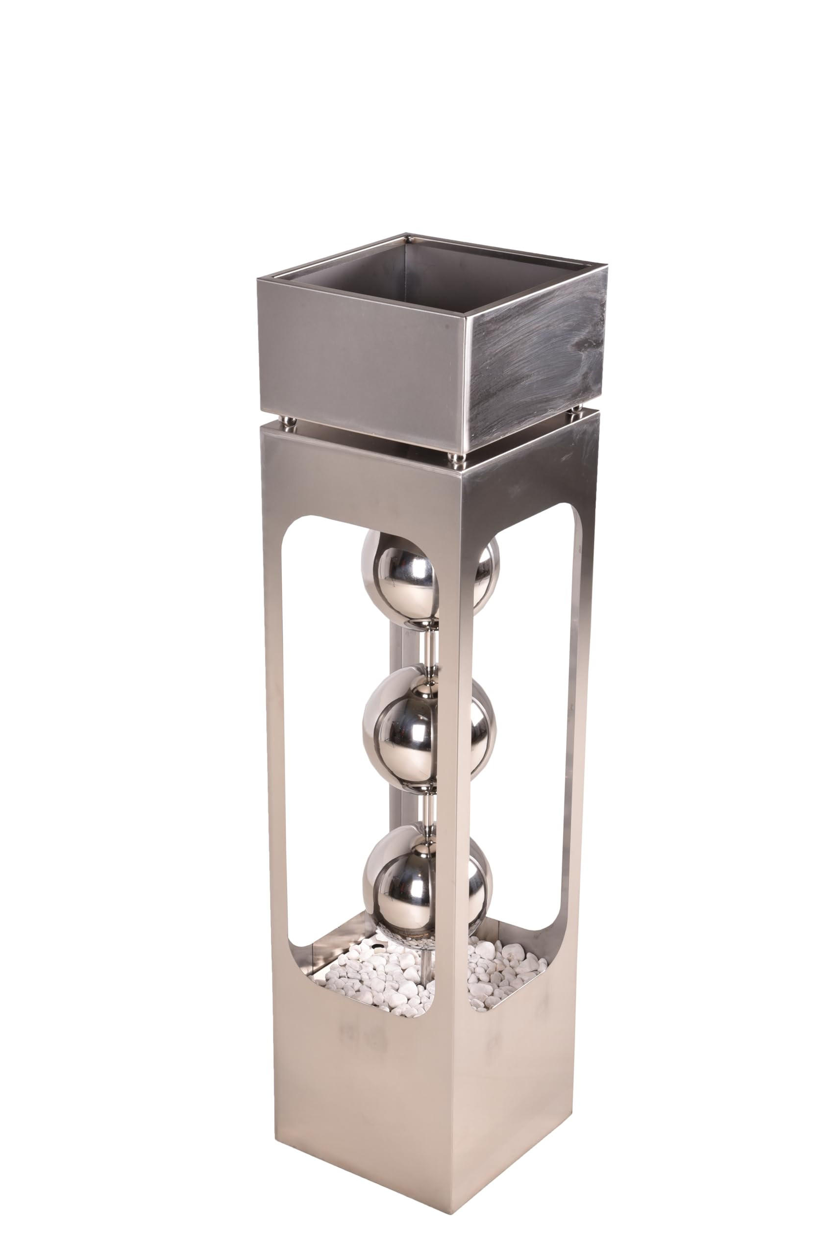 PFLANZSÄULE Niklas mit Brunnen Silber Edelstahl Pflanzkübel - Silberfarben, Metall (100cm) - DELUKE