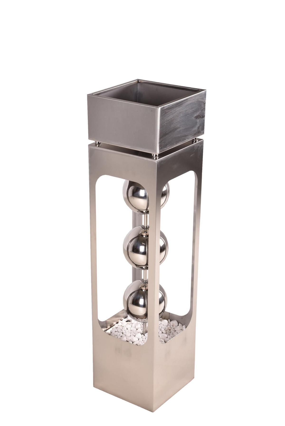 PFLANZSÄULE Niklas mit Brunnen Silber Edelstahl Pflanzkübel - Silberfarben, Metall (100cm) - DELUKE