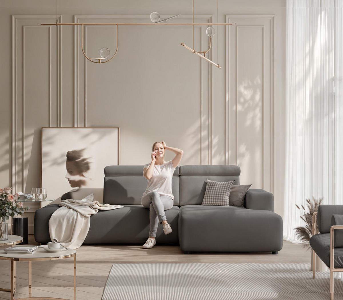 ECKSOFA RICO Rechts, Stoff Dunkelgrau - Dunkelgrau, Textil (260/186cm) - Idohome