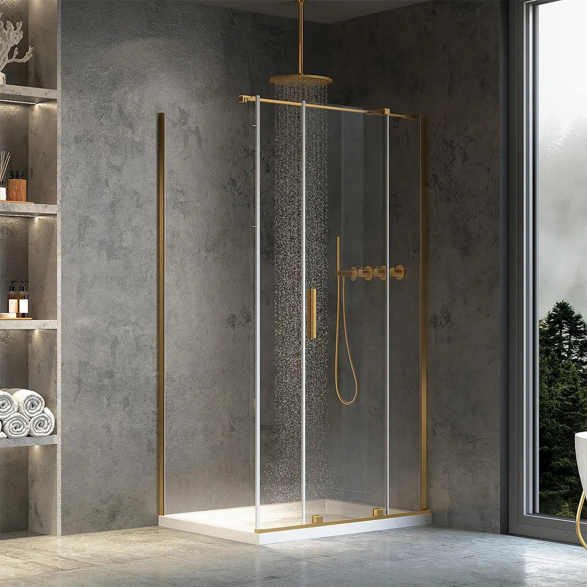 DUSCHKABINE Rea Montana Gold Brush 120x80 - Goldfarben, Glas (120/80/200.5cm) - REA