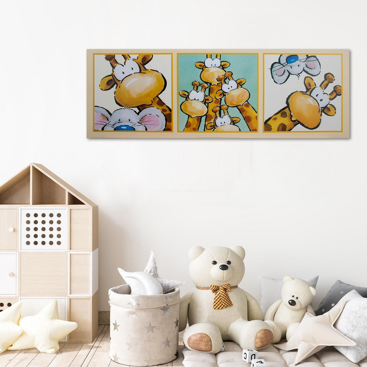 WANDBILD giraffe und maus - Orange, Textil (90/30cm) - Feeby