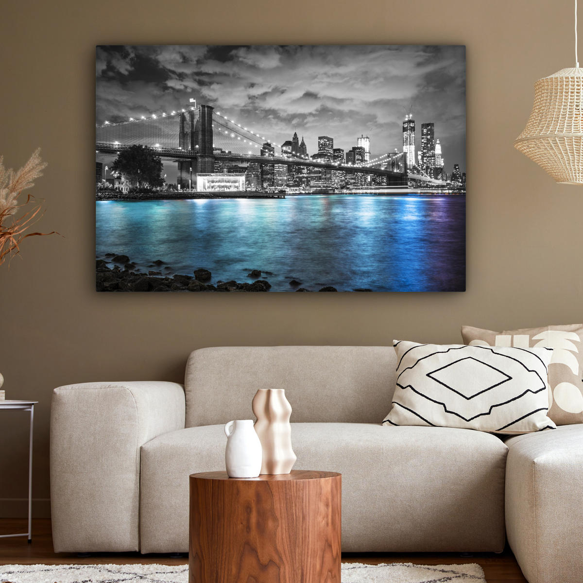 LEINWANDBILD New York - Skyline - Stadt - Blau 150x100 cm - Blaugrau, Textil (150/100cm) - MuchoWow