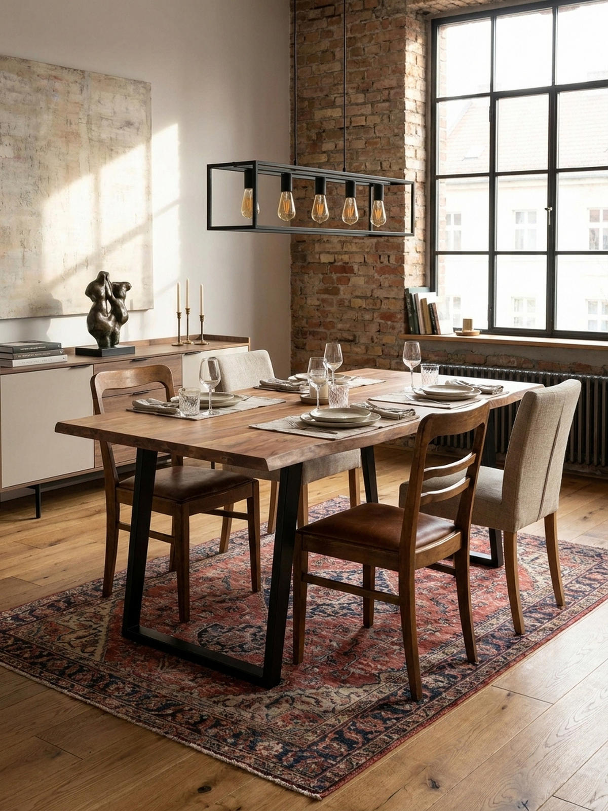 ESSTISCH Massivholz Baumkante Metall U-Gestell Handgefertigt ATOLL, Goldbraun-Schwarz 160x80x76 cm - Schwarz/Braun, Holz/Metall (80/160/76cm) - KADIMA DESIGN