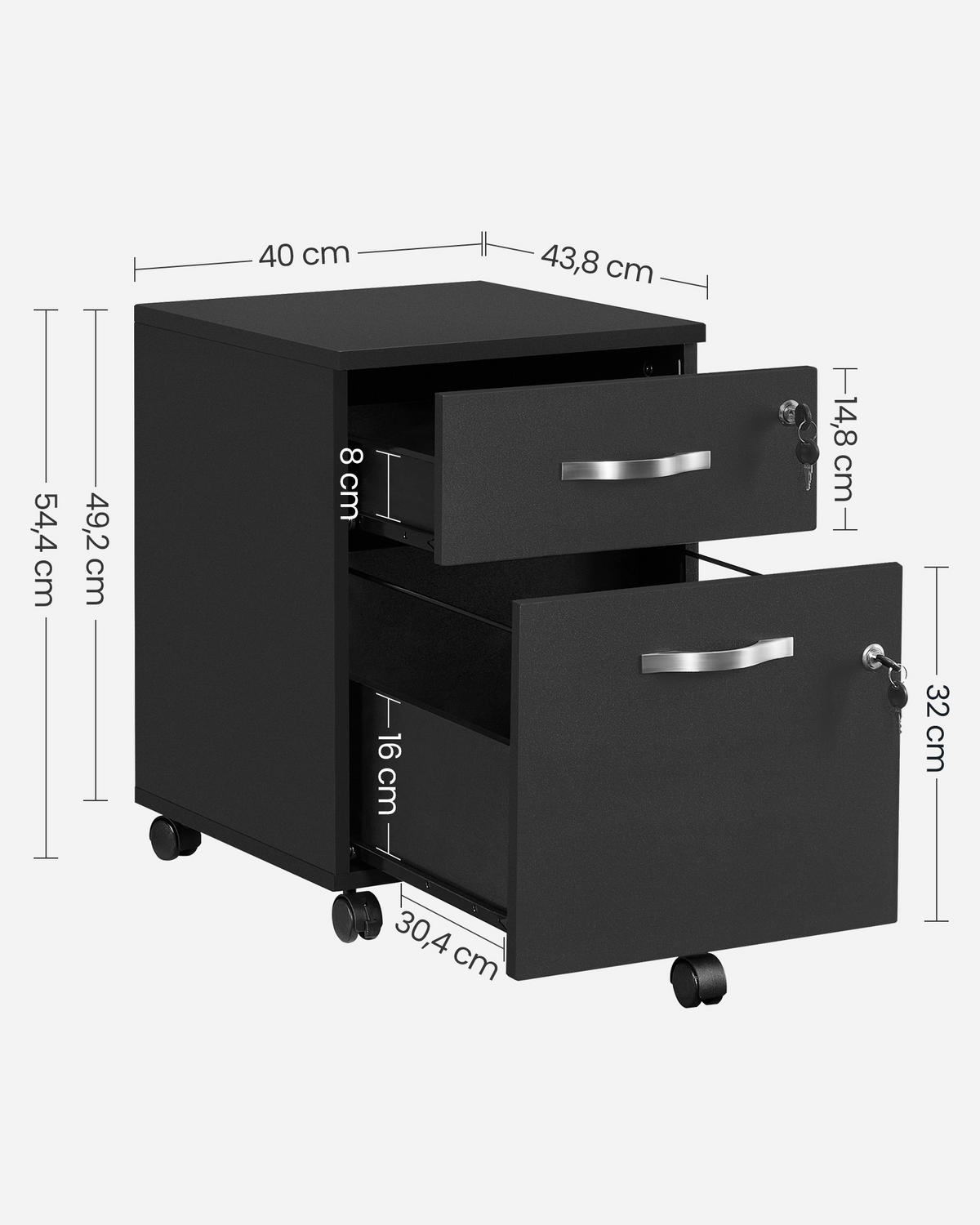 ROLLCONTAINER Ken - Schwarz, Holzwerkstoff (44/40/55cm) - VASAGLE