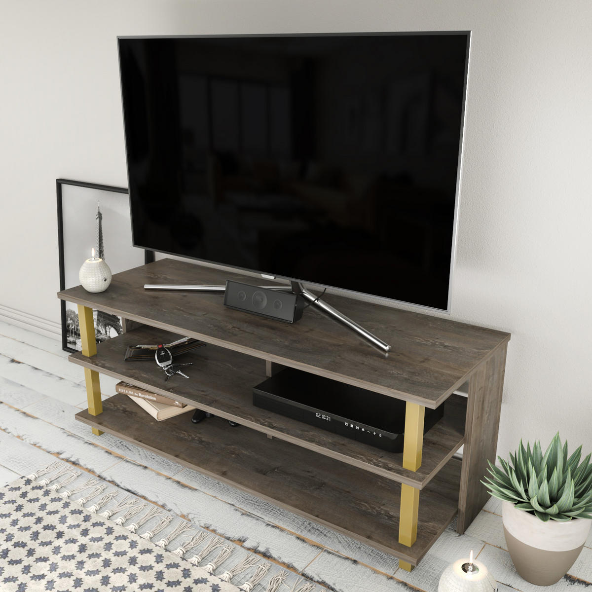 TV Board Pueblo Gold Wenge - Beige, Holzwerkstoff (120/47/45cm) - Decorotika