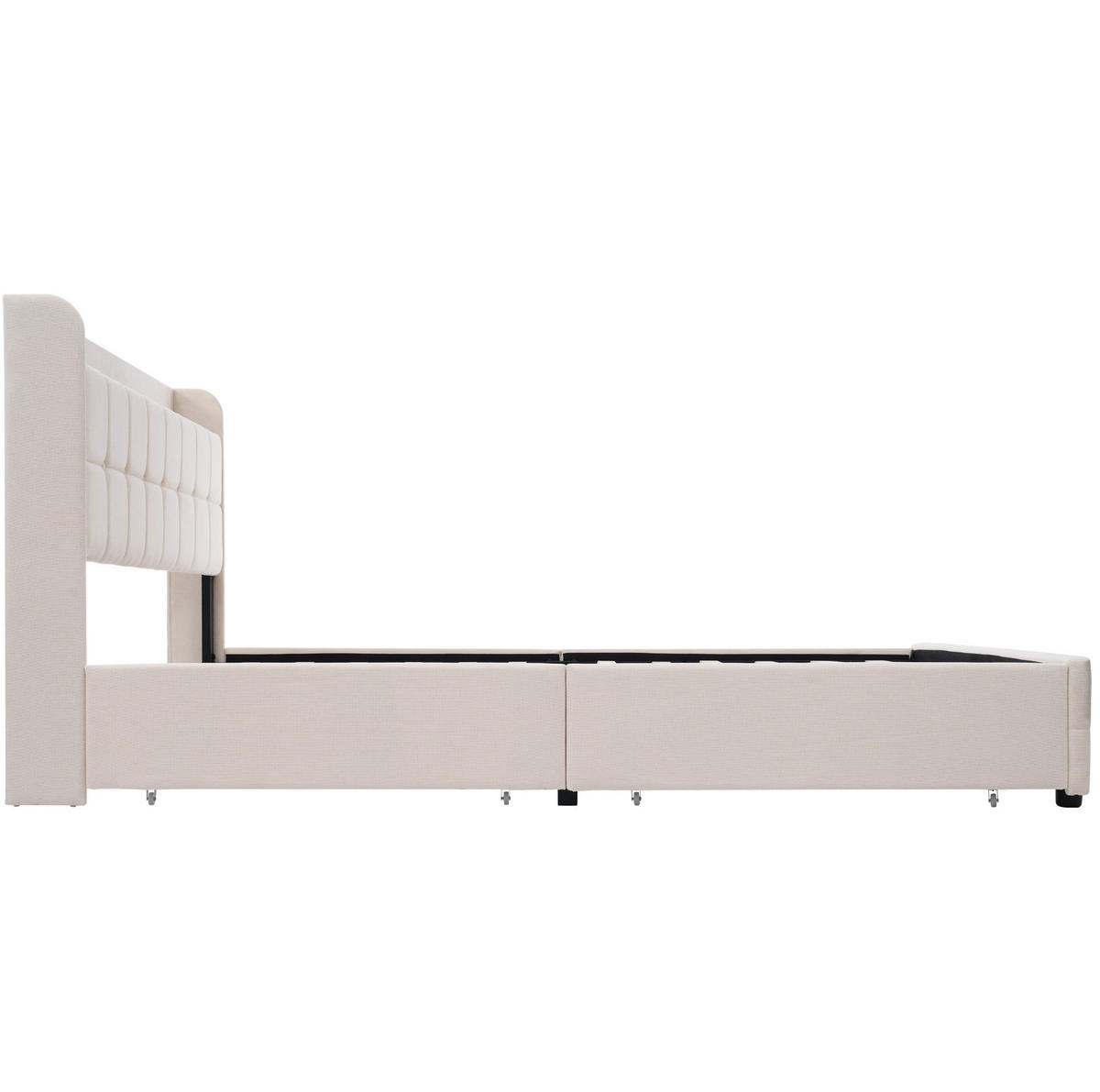 POLNJENA postelja iz lesa in kovine 160x200 cm bež z LED osvetlitvijo, USB priključki in 4 predali - bež, leseni material (160/200cm) - Modfu