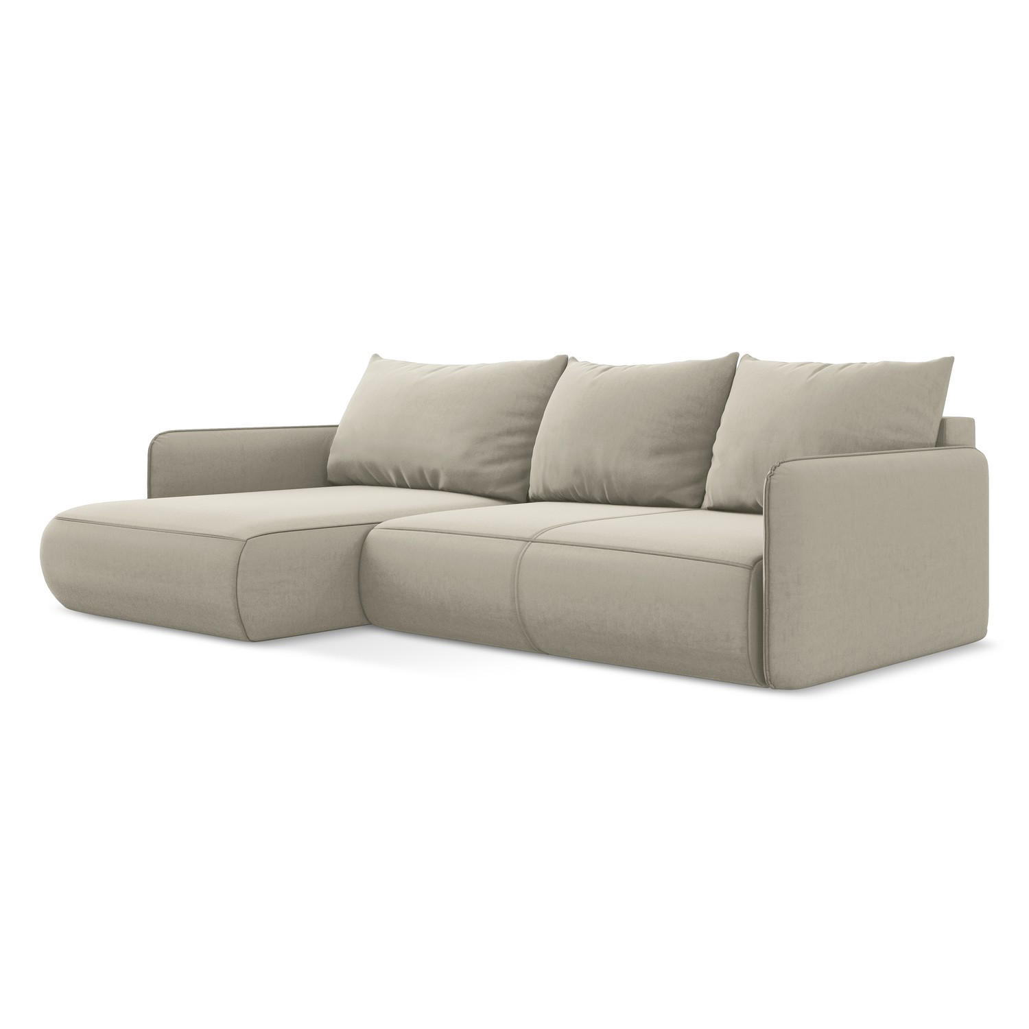 ECKSOFA mit Schlaffunktion Samt Stoff Creme - Perlmutt/Creme, Kunststoff/Textil (148/240cm) - LaMiaSofa