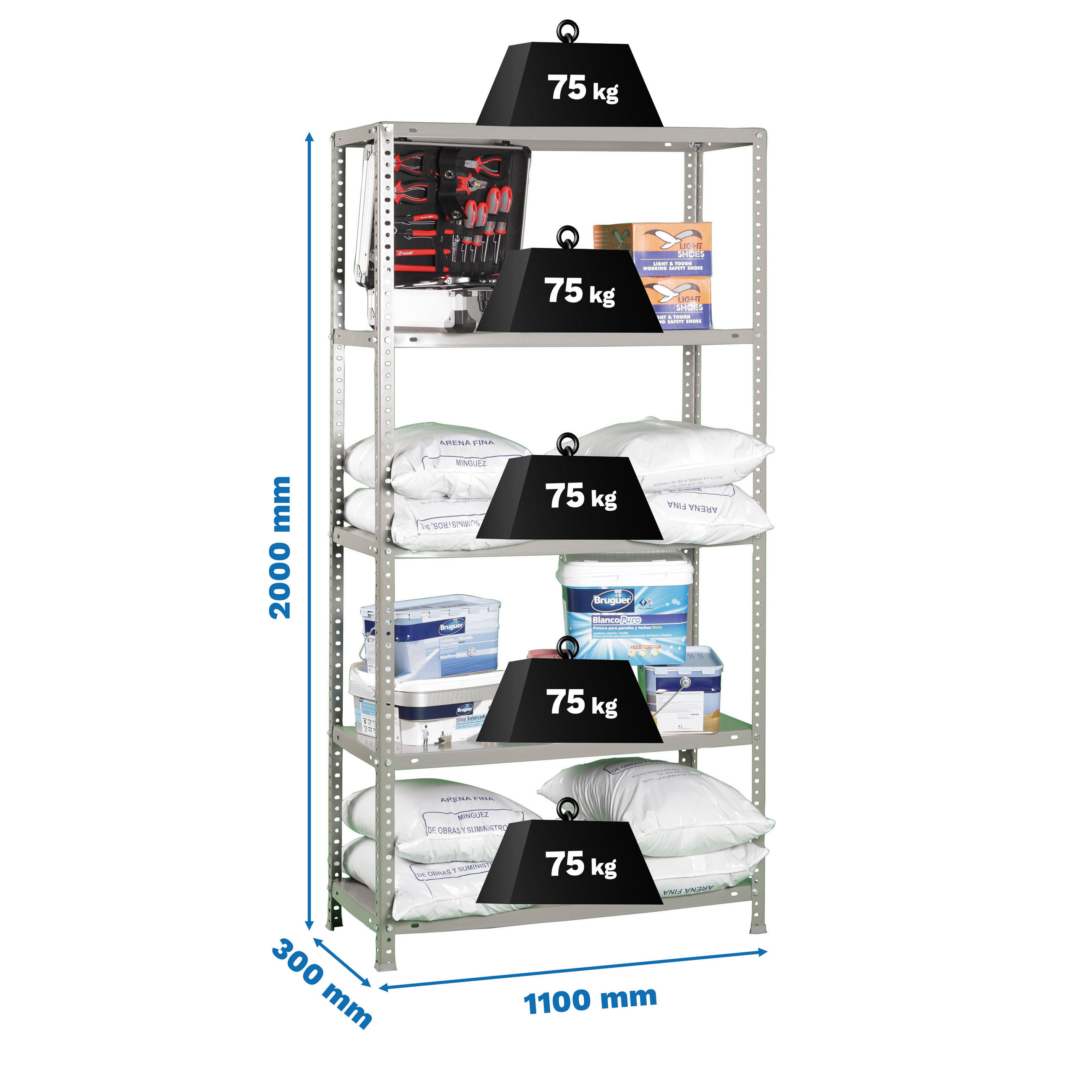 SCHRAUBREGAL PANDA TALL | HxBxT 200x110x30cm | 5 Fachböden | Fachlast 75kg | Grau - Grau, Metall (110/200/30cm) - PROREGAL