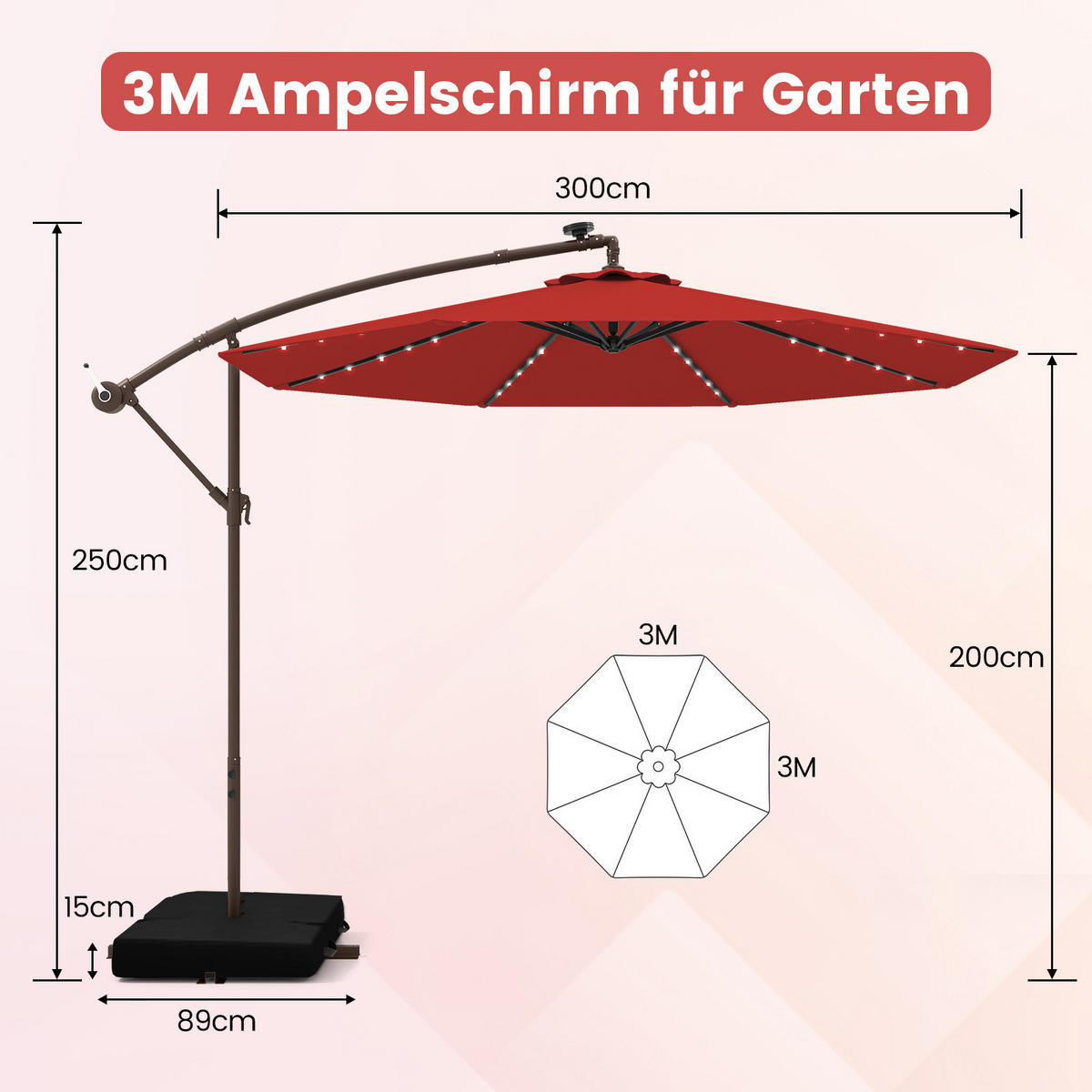 HÄNGESCHIRM Rot - Weinrot, Textil (300/300cm) - COSTWAY