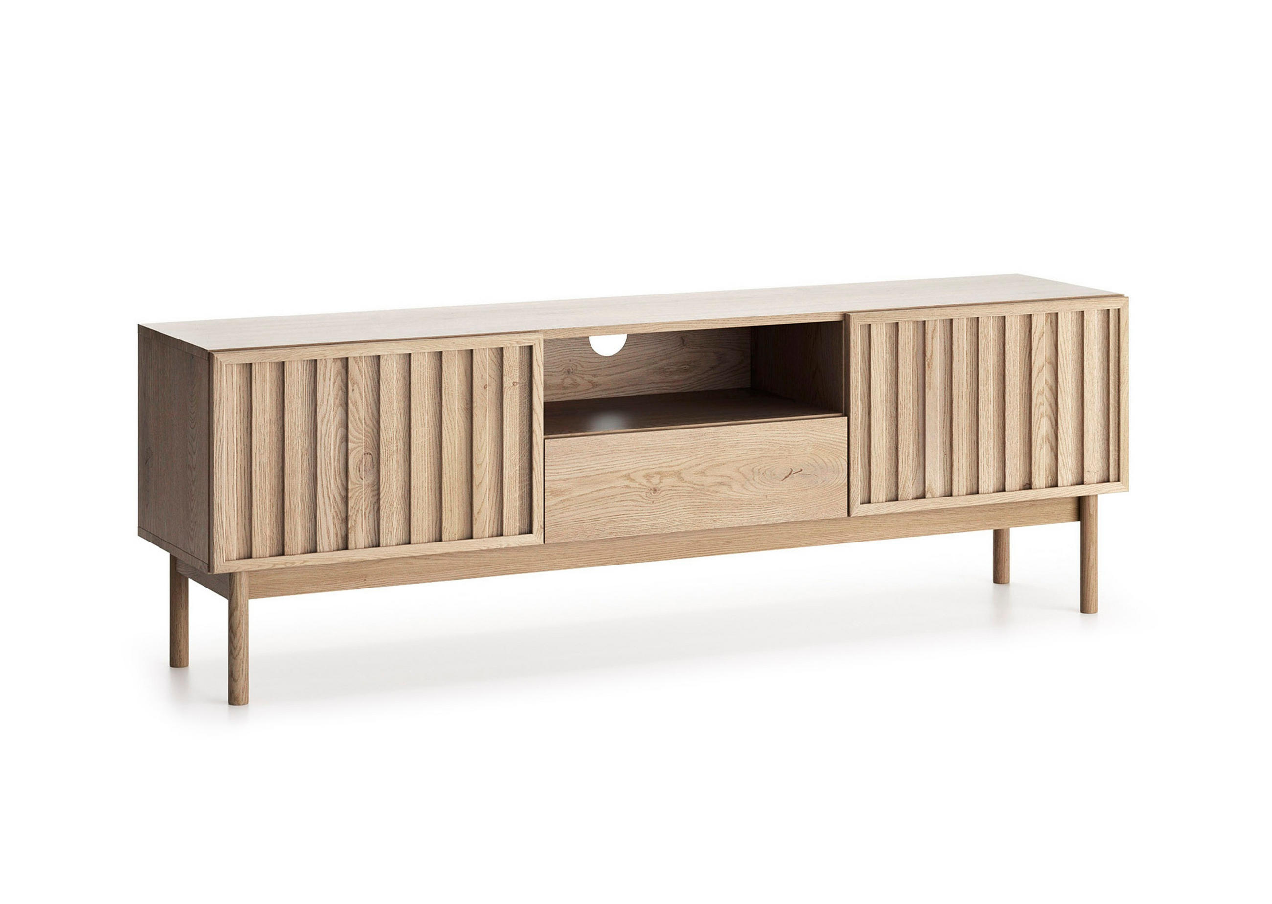 LOWBOARD Santarco 2T 1S Eiche Cremona 159/53/37 cm mit offener Ablage und Kabeldurchlass - Eichefarben, Holz/Holzwerkstoff (159/53/37cm) - AX Living