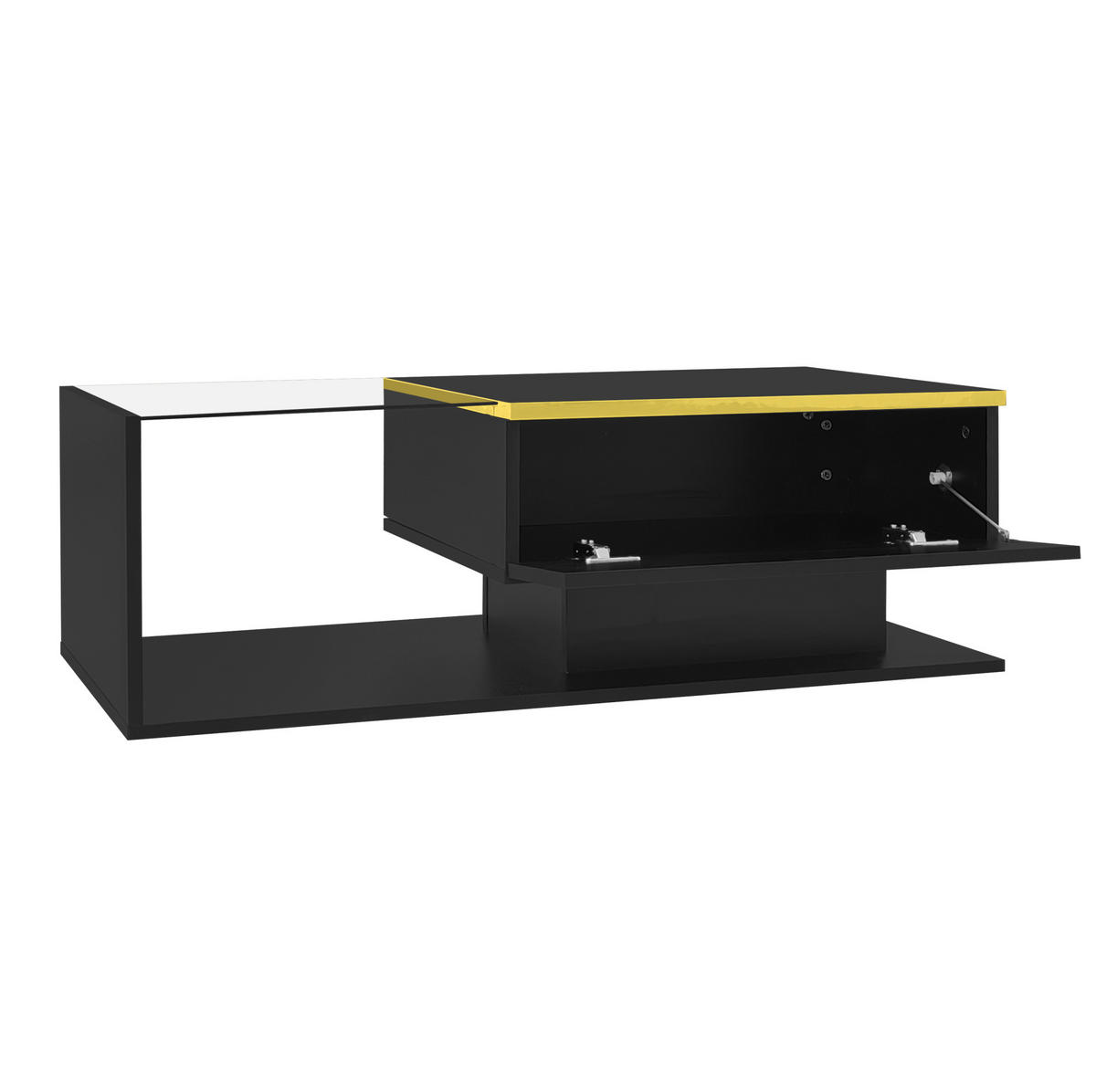 COUCHTISCH 100/50/32,5 cm in Hochglanz-Schwarz mit Glas und LED-Beleuchtung - Schwarz, Holzwerkstoff (100/50/32.5cm) - Flora Grace