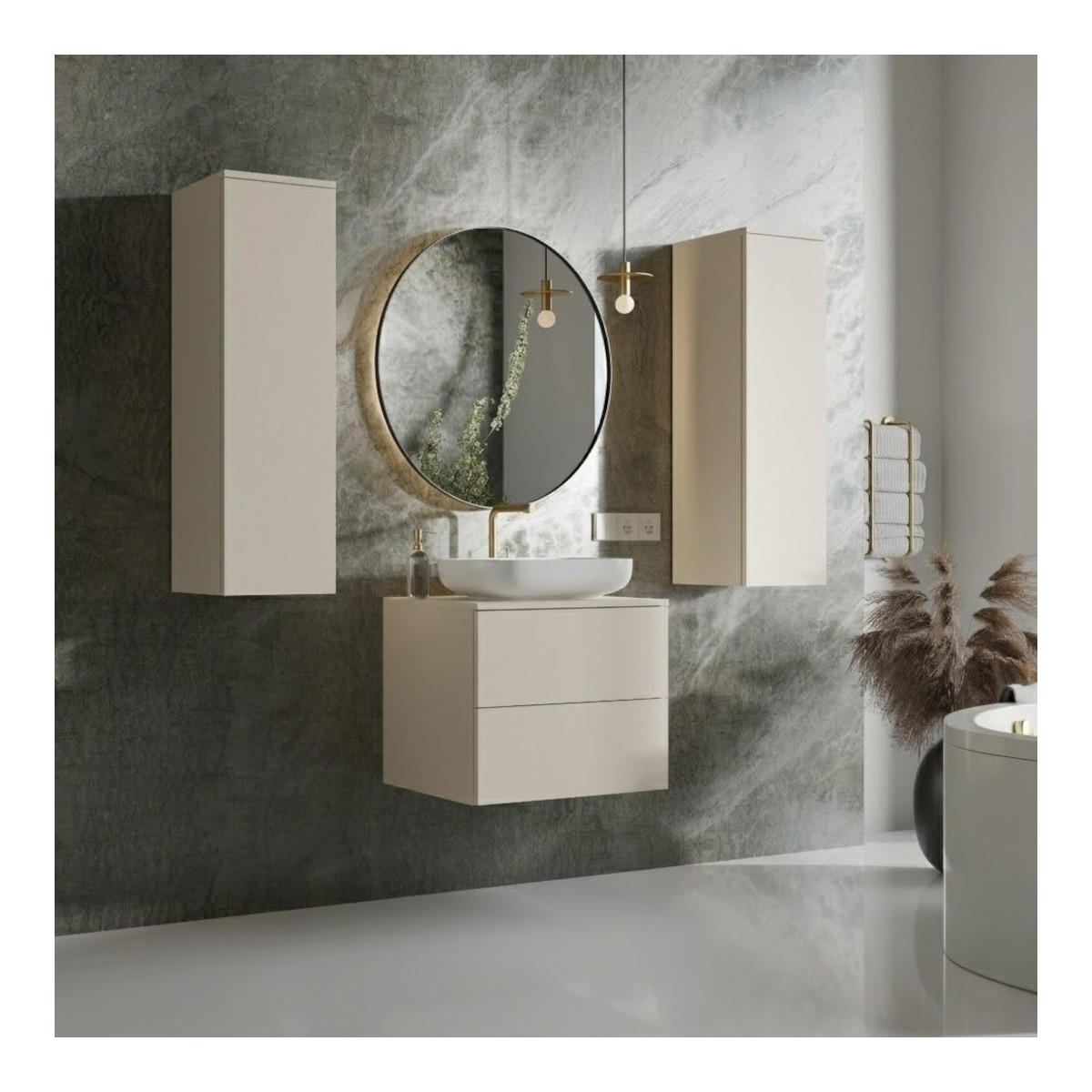 BADMÖBEL-SET Color Macadamia 3-Teilig (2S 60 + 1D 100 X2) - Beige, Holzwerkstoff (120/160/45cm) - mzm24