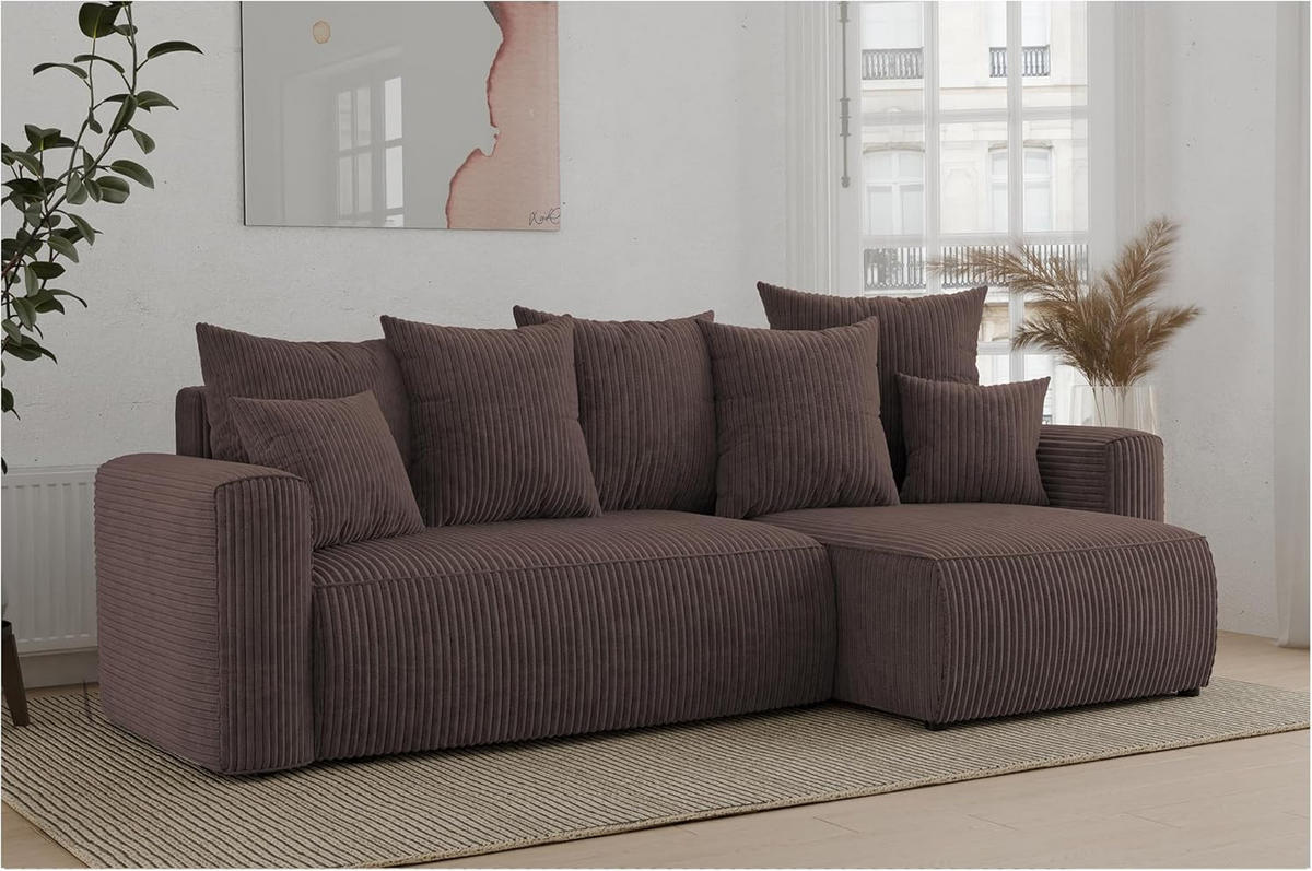 ECKSOFA DAVE L - Dunkelbraun/Schwarz, Holzwerkstoff (238/87cm) - Meblini