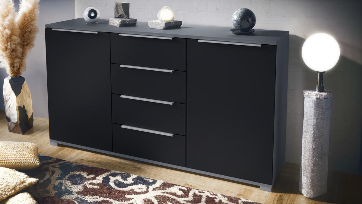 SIDEBOARD Linio Schwarz matt - Schwarz, Holzwerkstoff (138.5/75.5/35cm) - Vladon
