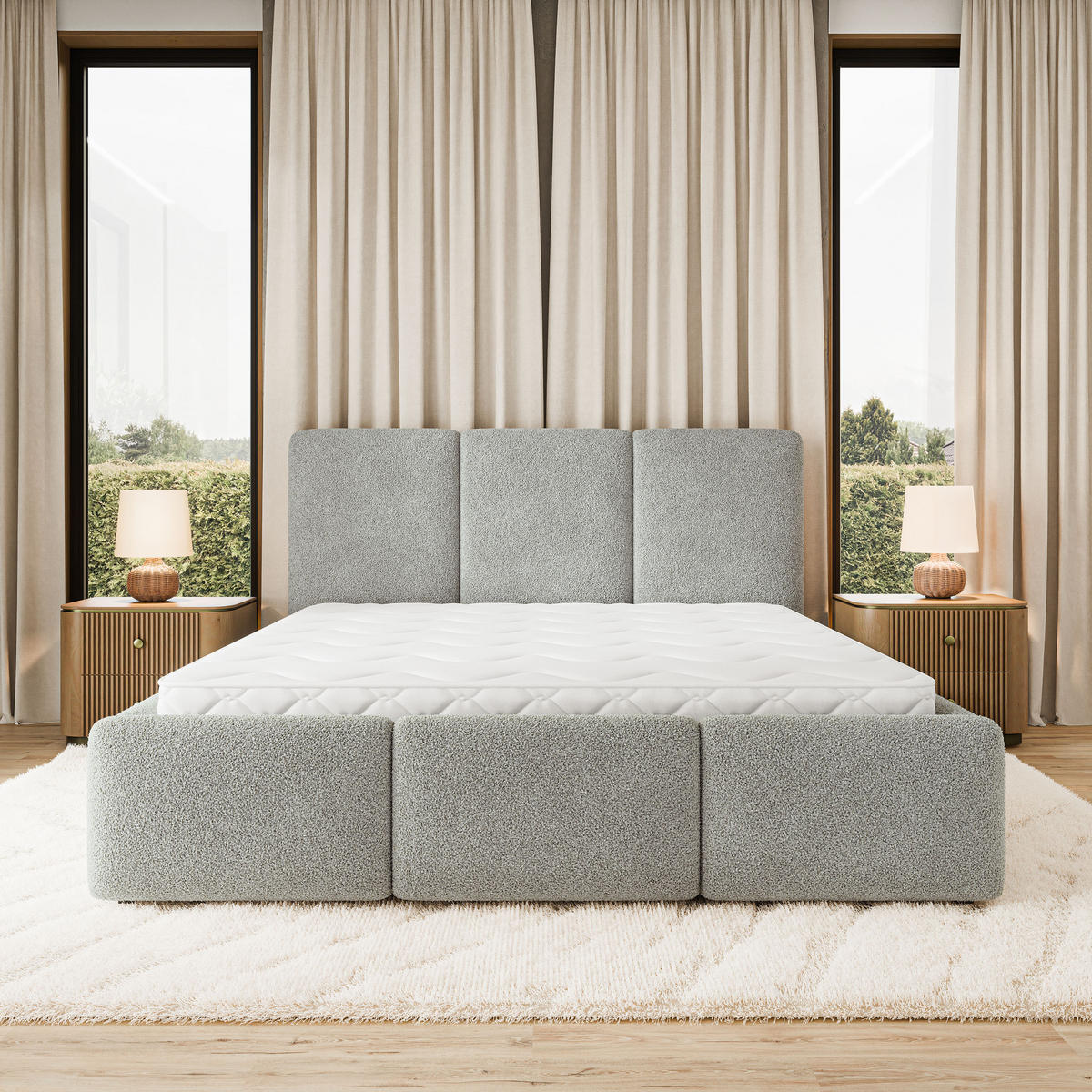 POLSTERBETT MORENA Q 180x200 cm mit Bettkästen - Hellgrau - Hellgrau, Holz (180/200cm) - MASSENO