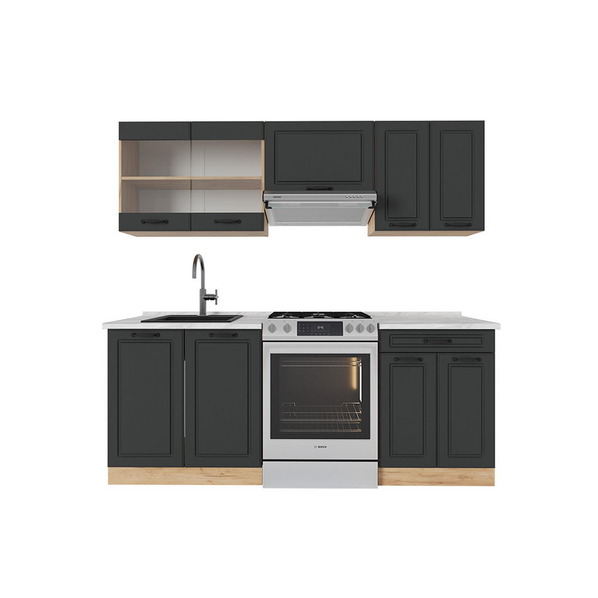 KUCHYŇSKÝ KOUT R-Line Antracitový venkovský dům/zlatý dub - antracitová, kompozitní dřevo (200/81.6/60cm) - Vicco