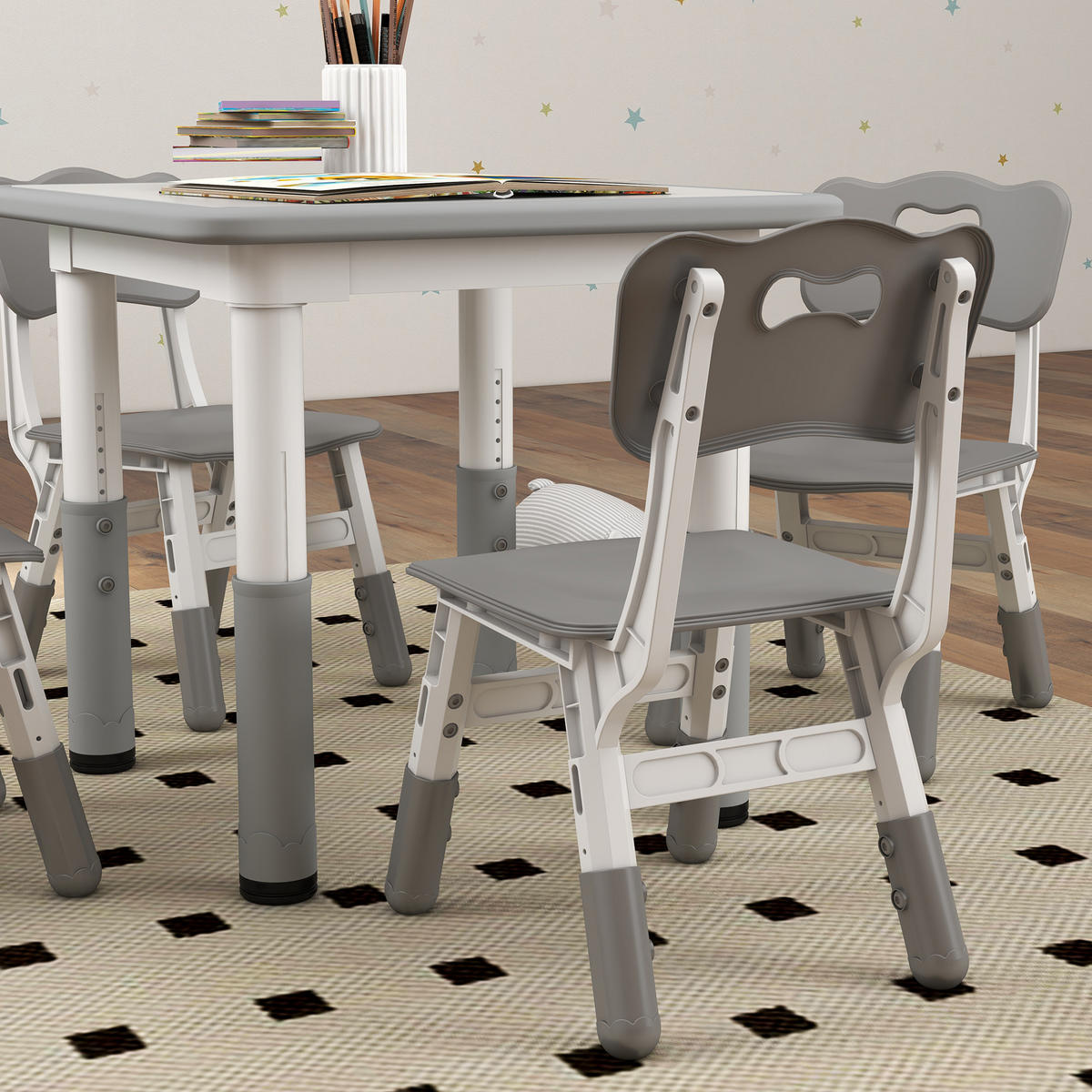 KINDERSITZGRUPPE DE-17549 höhenverstellbar mit 4 Stühlen Grau - Grau, Holzwerkstoff (60/58/60cm) - ComfortXL