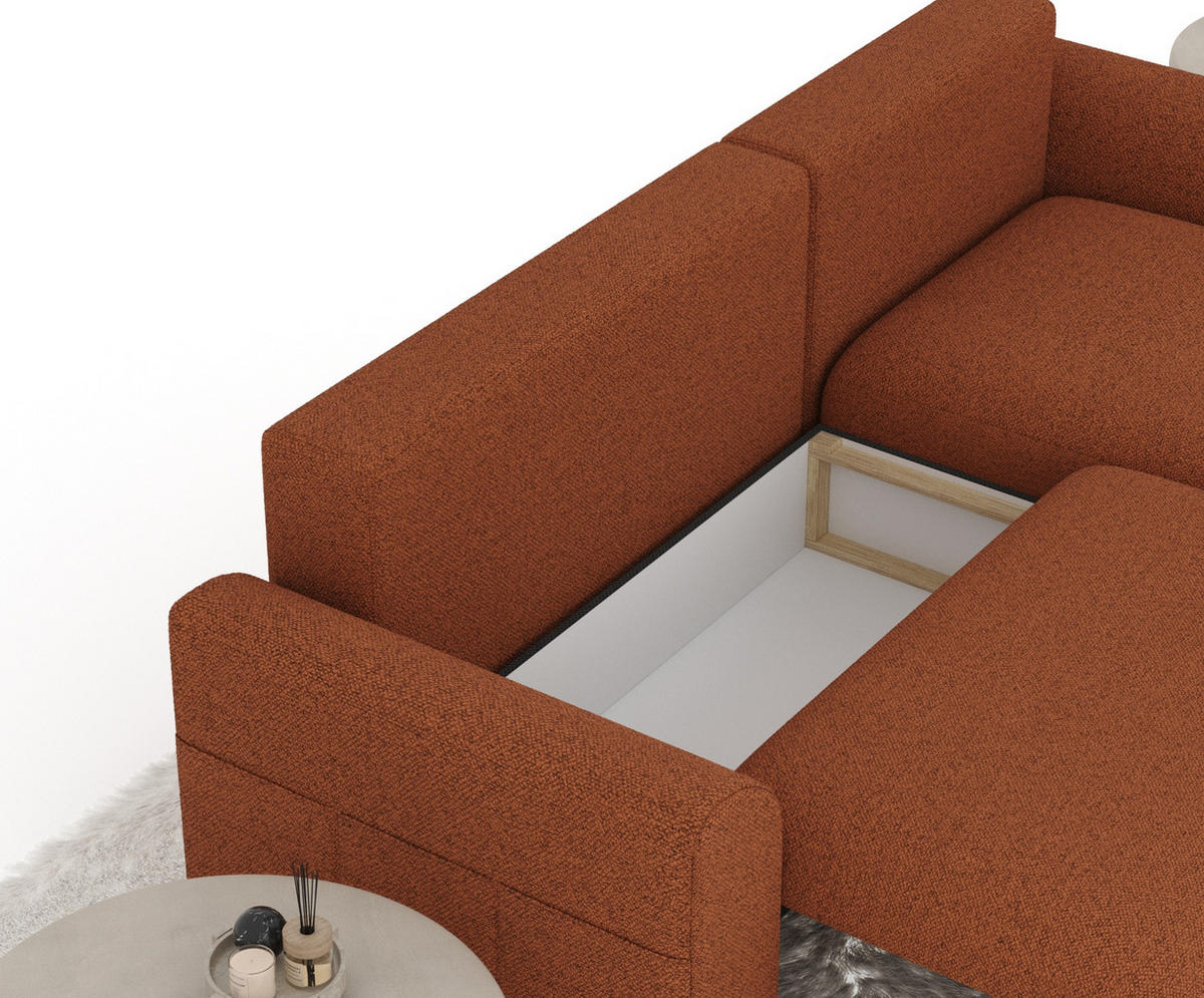 ECKSOFA MIT SCHLAFFUNKTION Bodega Kupferfarbe Webstoff - Schwarz/Kupferfarben, Holz/Holzwerkstoff (235/138cm) - Maison de Reve