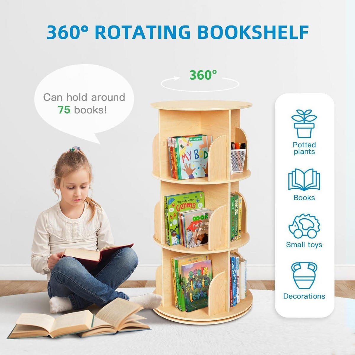 BÜCHERREGAL Drehbar 3 Ebenen Holz 97 cm - Hellbraun, Holzwerkstoff (50/97/50cm)