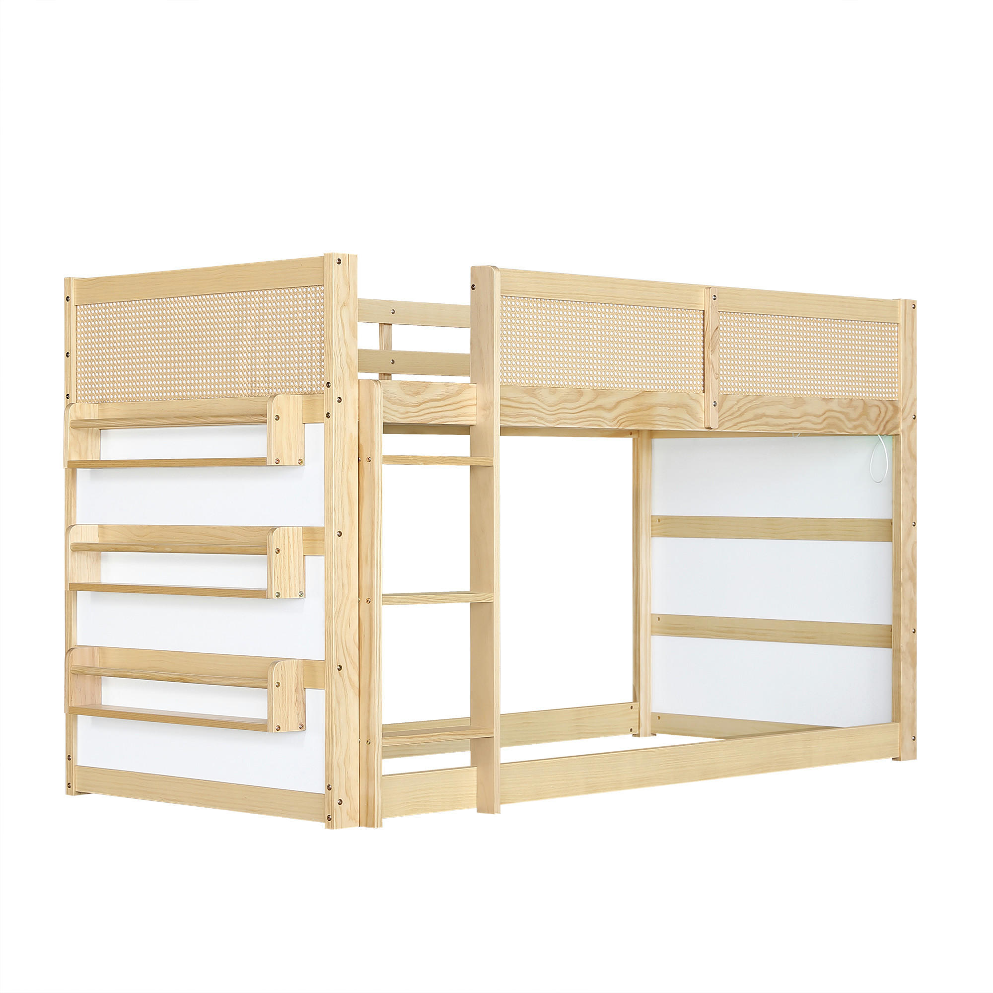 HOCHBETT 90/200 cm in Natur & Weiß mit LED, Ablagen und Treppe - Naturfarben, Holz/Holzwerkstoff (90/200cm) - WISHDOR