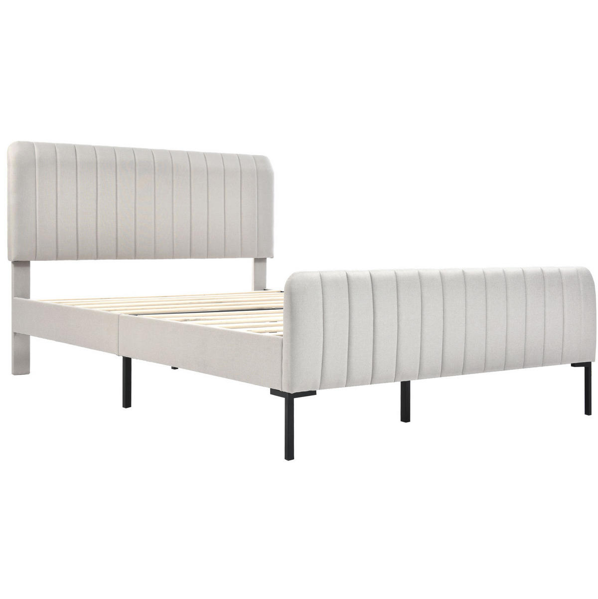POLSTERBETT mit verstellbarem Kopfteil 140x200 cm Leinen Grau-Beige - Grau, Metall (140/200cm) - Meubliv