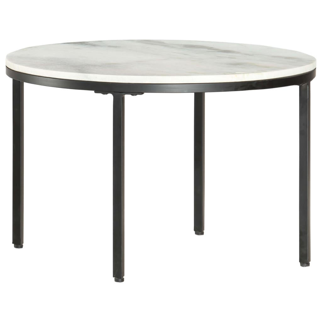 COUCHTISCH Weiß und Schwarz Ø65 cm Echter Marmor - Weiß, Stein (65/65/40cm) - furnicato