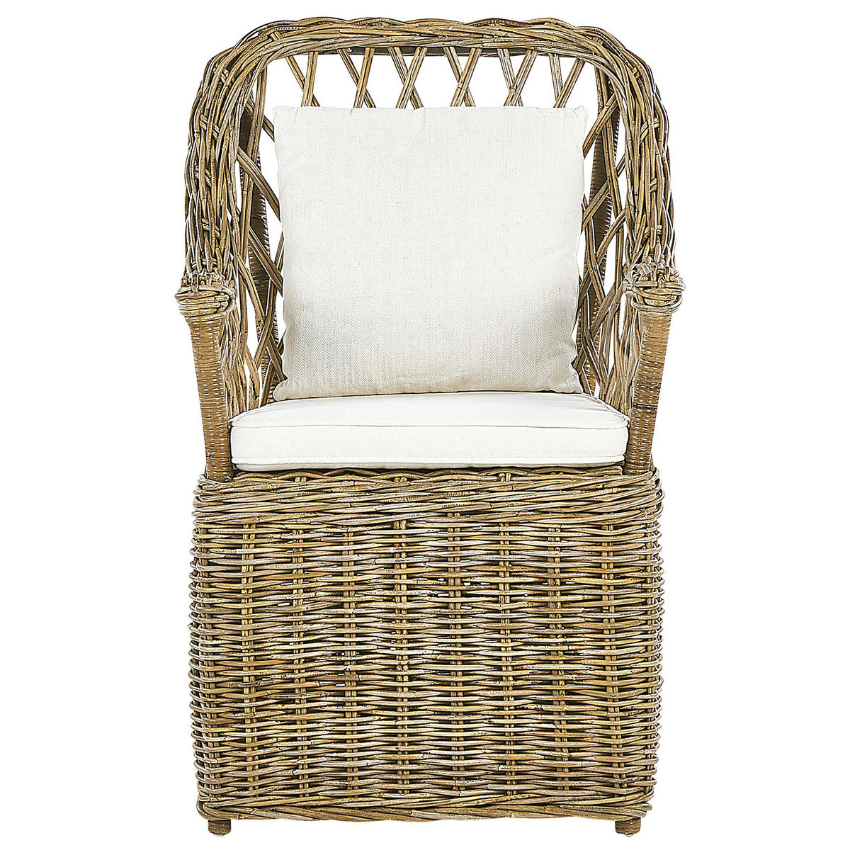 GARTENSESSEL Rattan natürlich Auflagen cremeweiß Maros - Beige/Naturfarben, Naturmaterialen (60/90/70cm) - Beliani