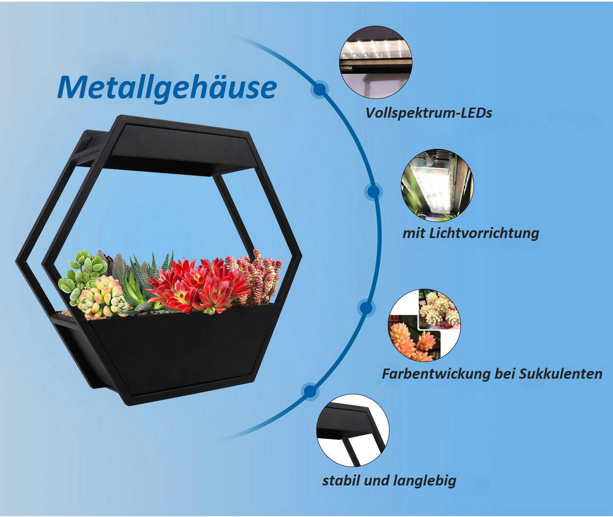 LED-PFLANZENLAMPE - Metallgestell im Industrial-Look mit Timer für Kräutergarten und Innengarten - Schwarz, Metall (37.6/32.5/10cm) - Northpoint