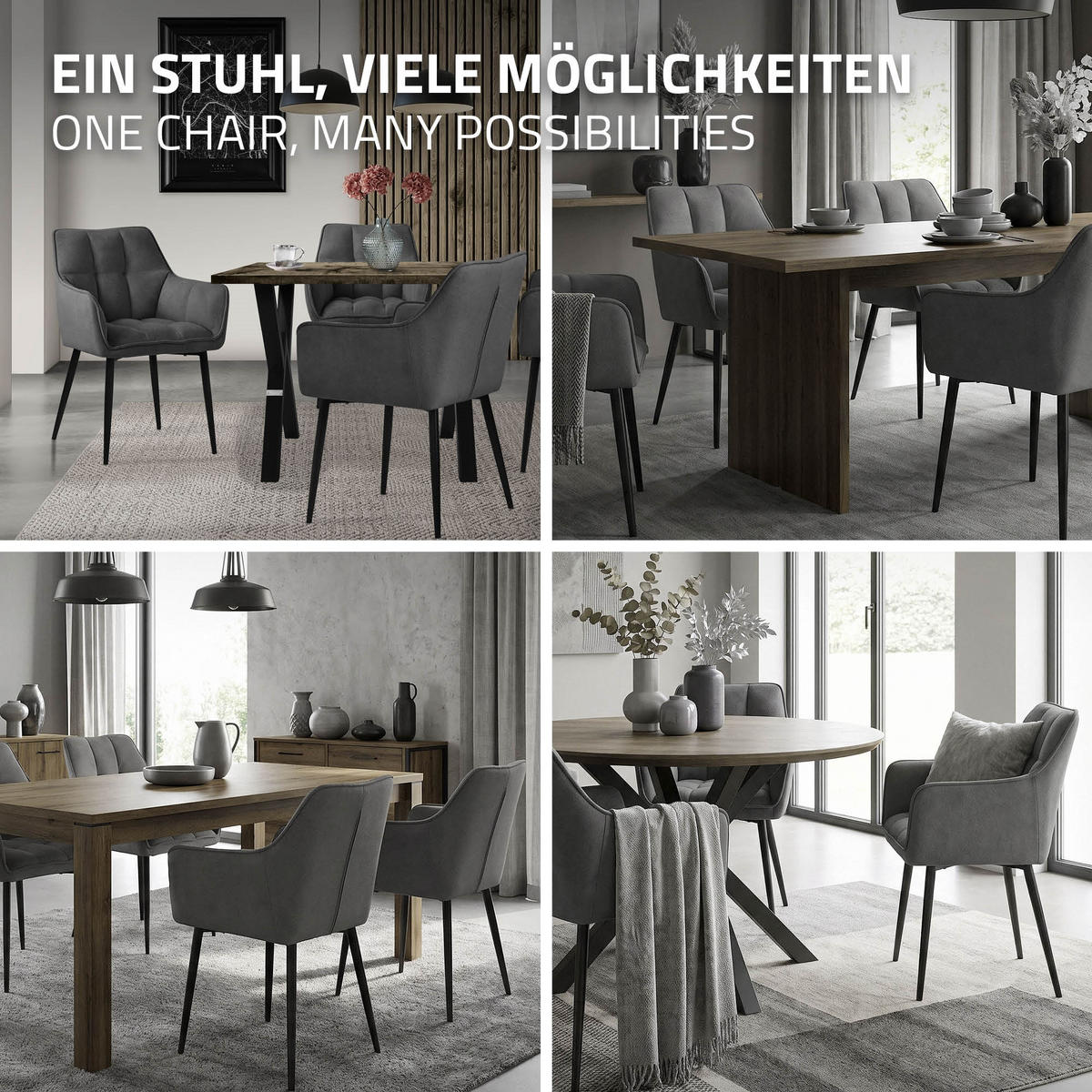 JÍDELNÍŽIDLA, SADA 6 KS, tmavě šedá froté látka - černá/tmavě šedá, kov/textil (63/90/57cm) - ML-DESIGN