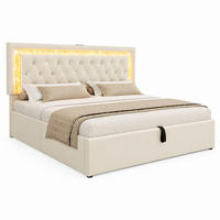 POLSTERBETT mit Bettkasten 160x200 cm Samt Beige mit LED und USB-C - Beige, Metall (160/200cm) - Meubliv