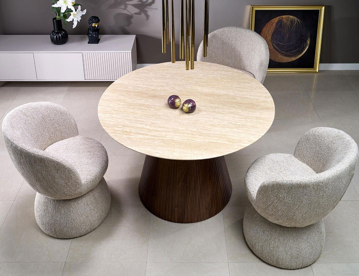 ESSTISCH Pireus Travertin / Nussbaum 120 / 120 / 76cm - Nussbaumfarben/Weiß, Holz/Holzwerkstoff (120/120/76cm) - Feldmann-Wohnen