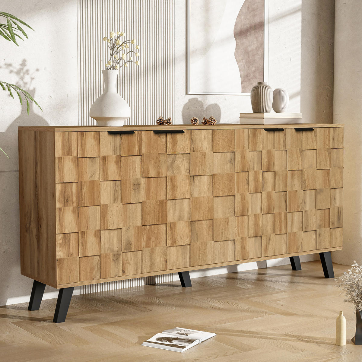 SIDEBOARD mit 4 Türen 160,5 x 35,5 x 78 cm Holzoptik - Hellbraun, Holzwerkstoff (160.5/78/35.5cm) - Meubliv