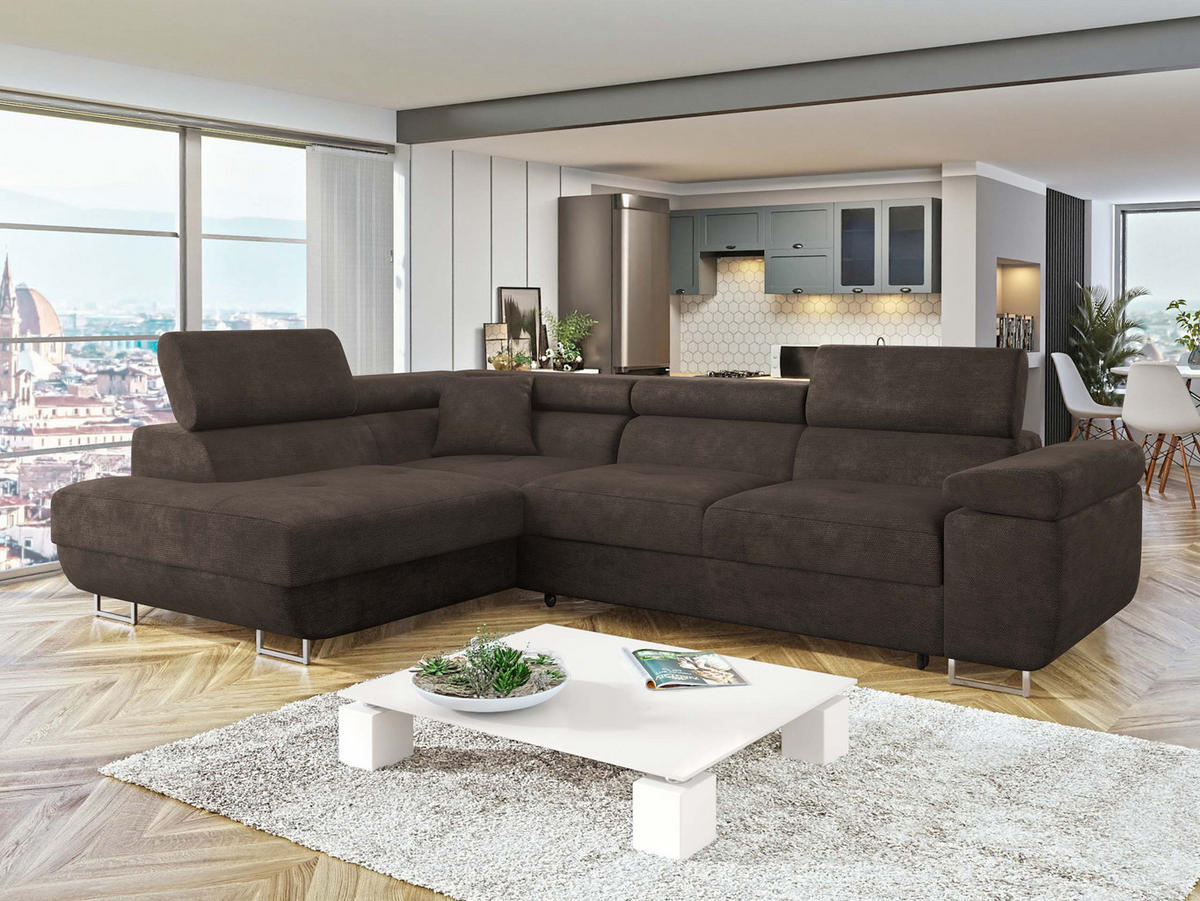 ECKSOFA Torezio, Seite: Links - Dunkelbraun, Holz/Textil (274/203cm) - MIRJAN24