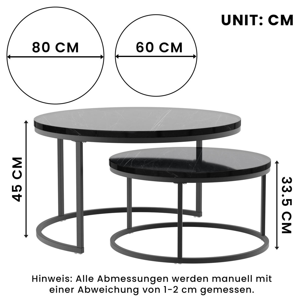COUCHTISCH Runder 2-teiliger Satztisch 80/80 cm + 60/60 cm - Schwarz, Holzwerkstoff (80/80/45cm) - OKWISH