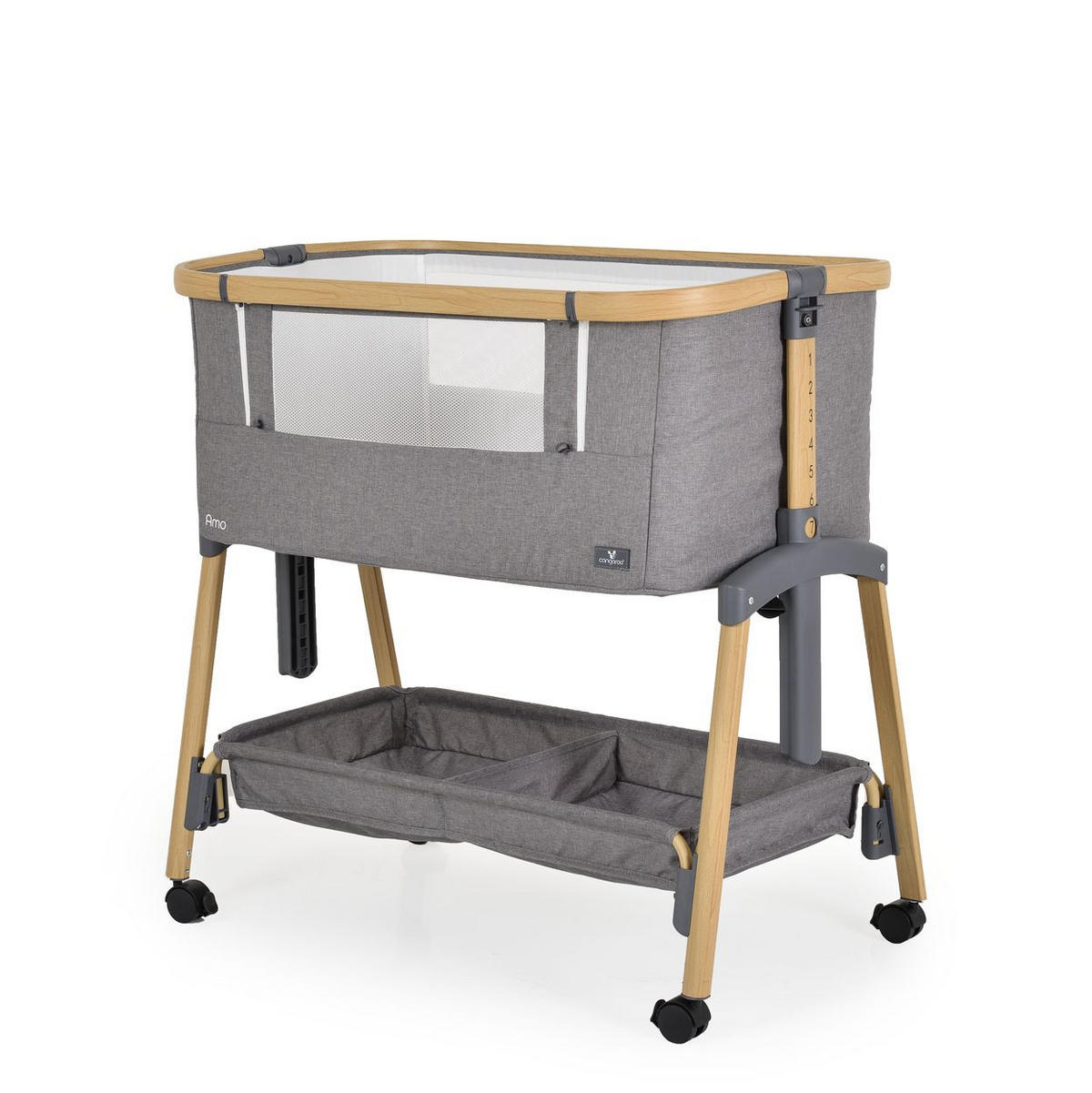 BEISTELLBETT Amo grau 80 x 48 cm, 7 Höhenpositionen, Anti-Reflux, Moskitonetz, Matratze - Grau, Metall (48/80cm) - Cangaroo