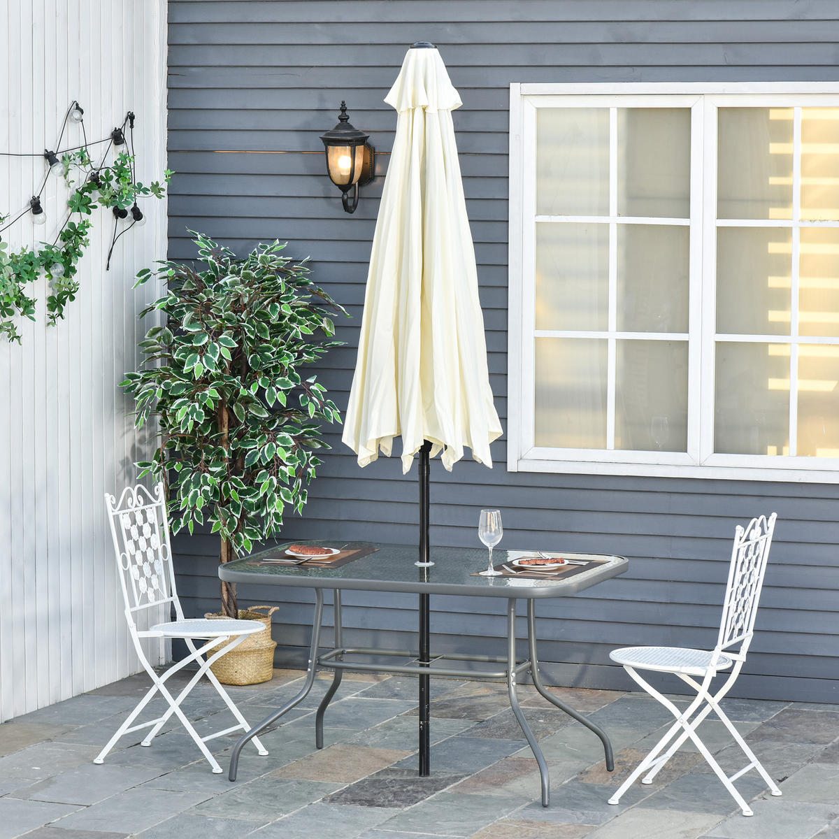 GARTENTISCH DE-14071 rechteckig 120x80 cm, mit Schirmhalterung Grau - Grau, Metall (120/80/70cm) - ComfortXL