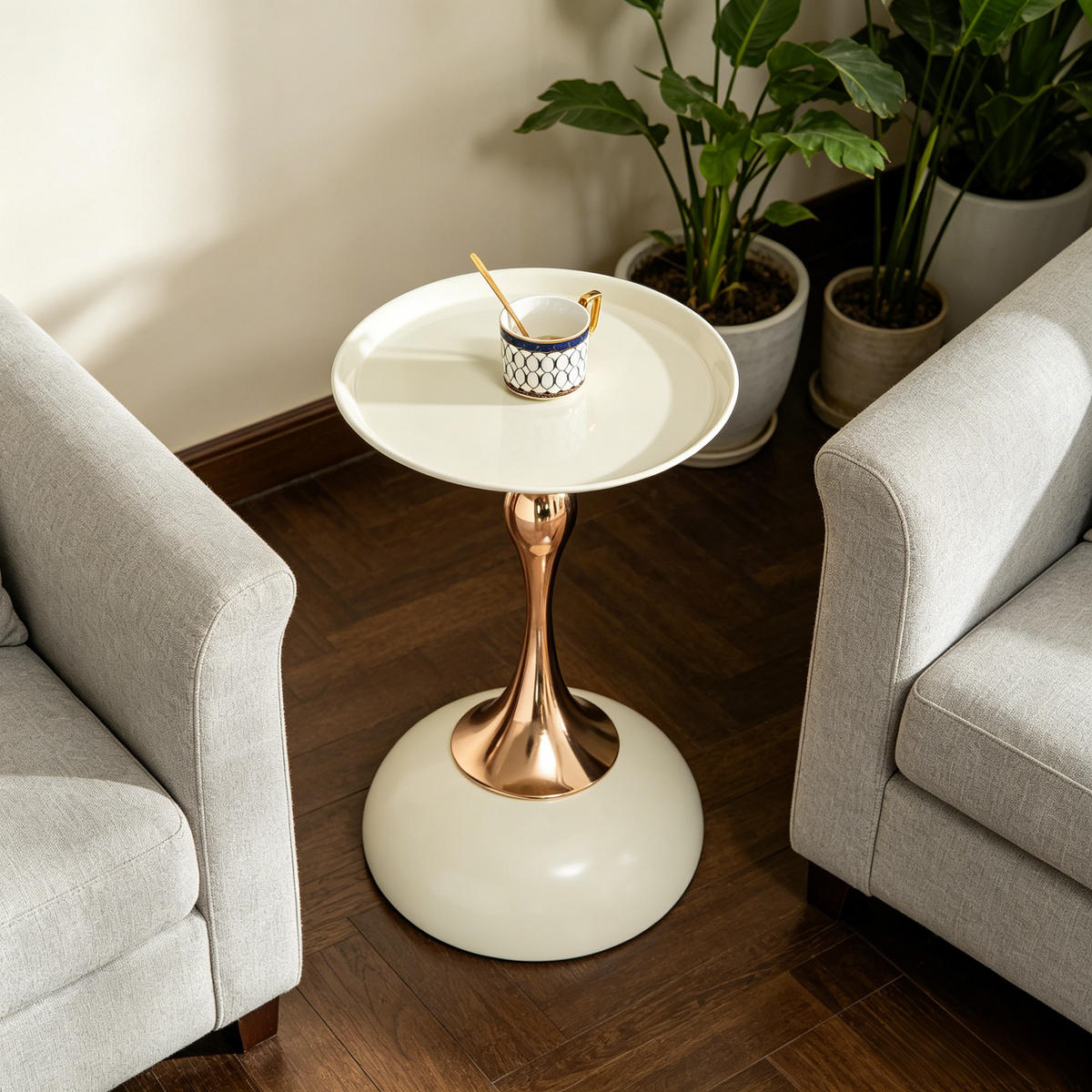 BEISTELLTISCH in Weiß Runder Wohnzimmer für Wohnzimmer / Zuhause / Büro - Goldfarben/Weiß, Metall (38/38/54cm) - STILVORA