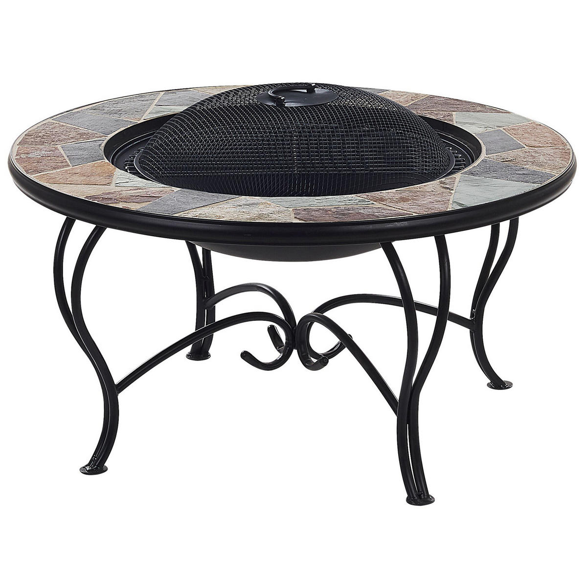 FEUERSTELLE mit Tisch Stah schwarz Mosaik rund Erebus - Schwarz/Braun, Metall (80/50/80cm)