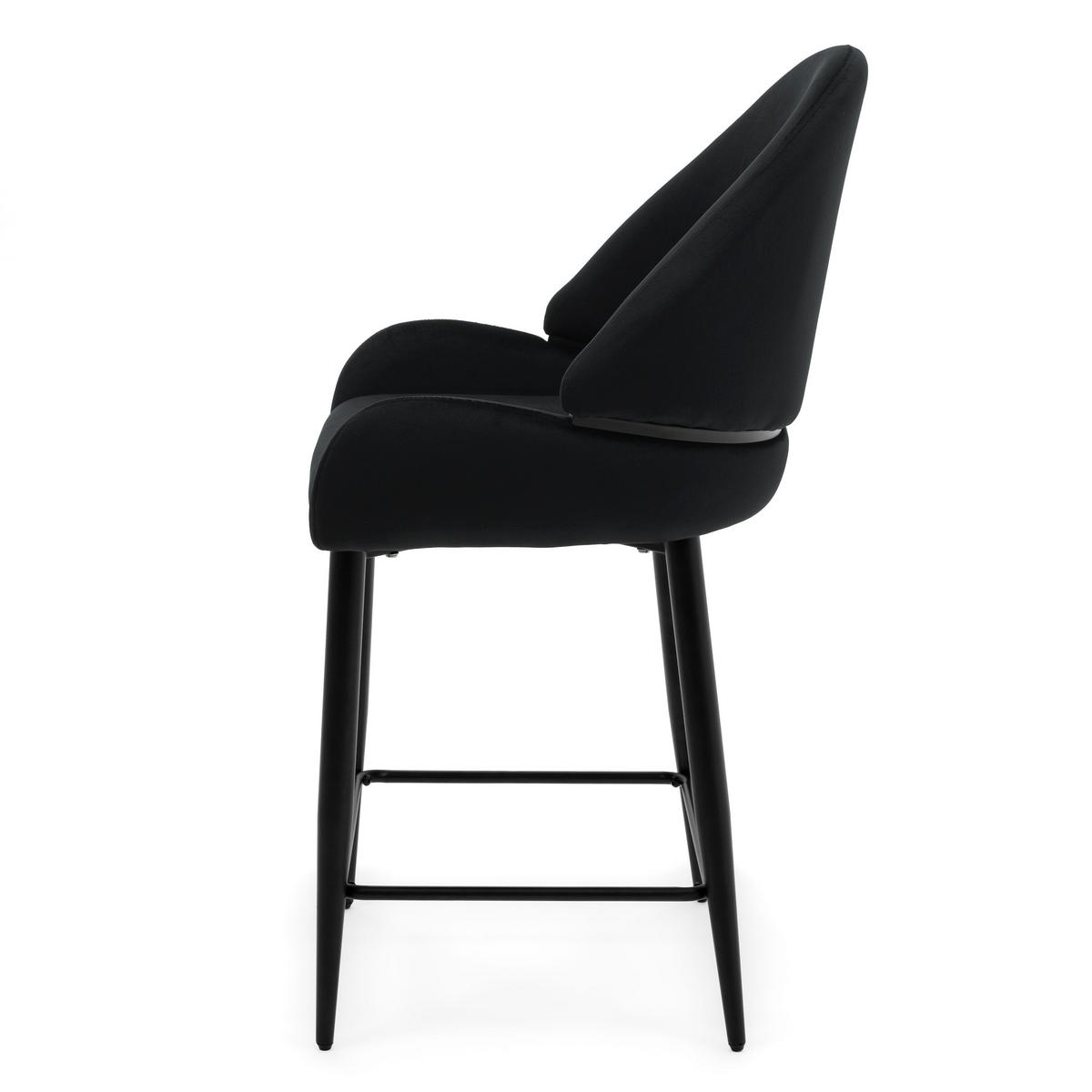 BARHOCKER BERGAMO gepolsterter mit Steppung - schwarz - Samt Velour - Schwarz, Textil/Metall (56/106/61cm) - NEW HOME