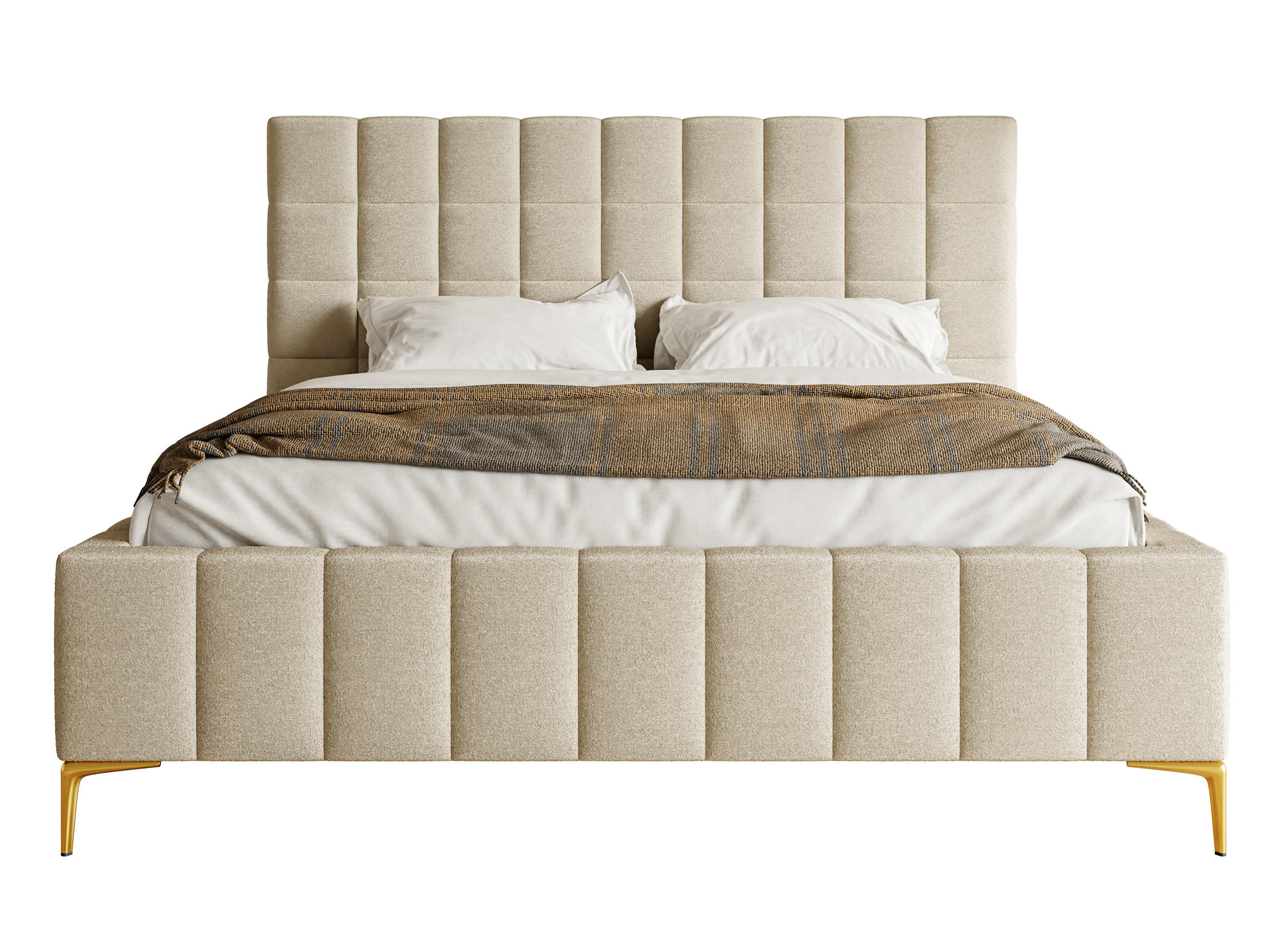POLSTERBETT Szejlo Beige Chenille 160 cm - Beige/Goldfarben, Textil/Metall (160/200cm) - Selsey