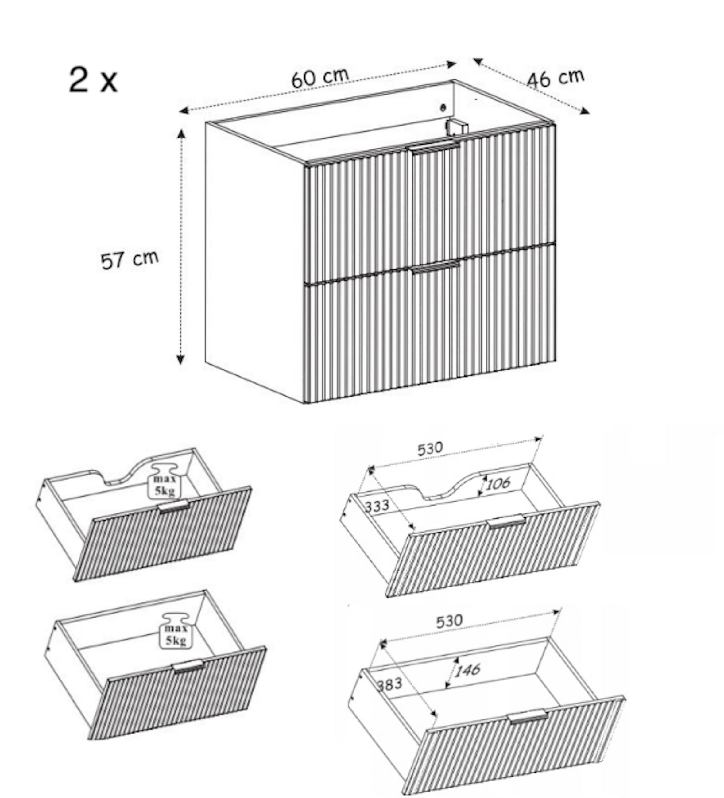 3XE LIVING BADEZIMMERSCHRANK, Eiche, Schwarz, Schwarz 140cm × 46cm × 57cm
