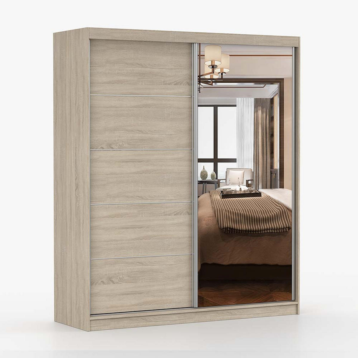 SCHWEBETÜRENSCHRANK 183/218/61 cm 2-türig Bella 03 Sonoma Eiche - Alufarben/Sonoma Eiche, Glas/Holzwerkstoff (183/218/61cm) - imoebel24
