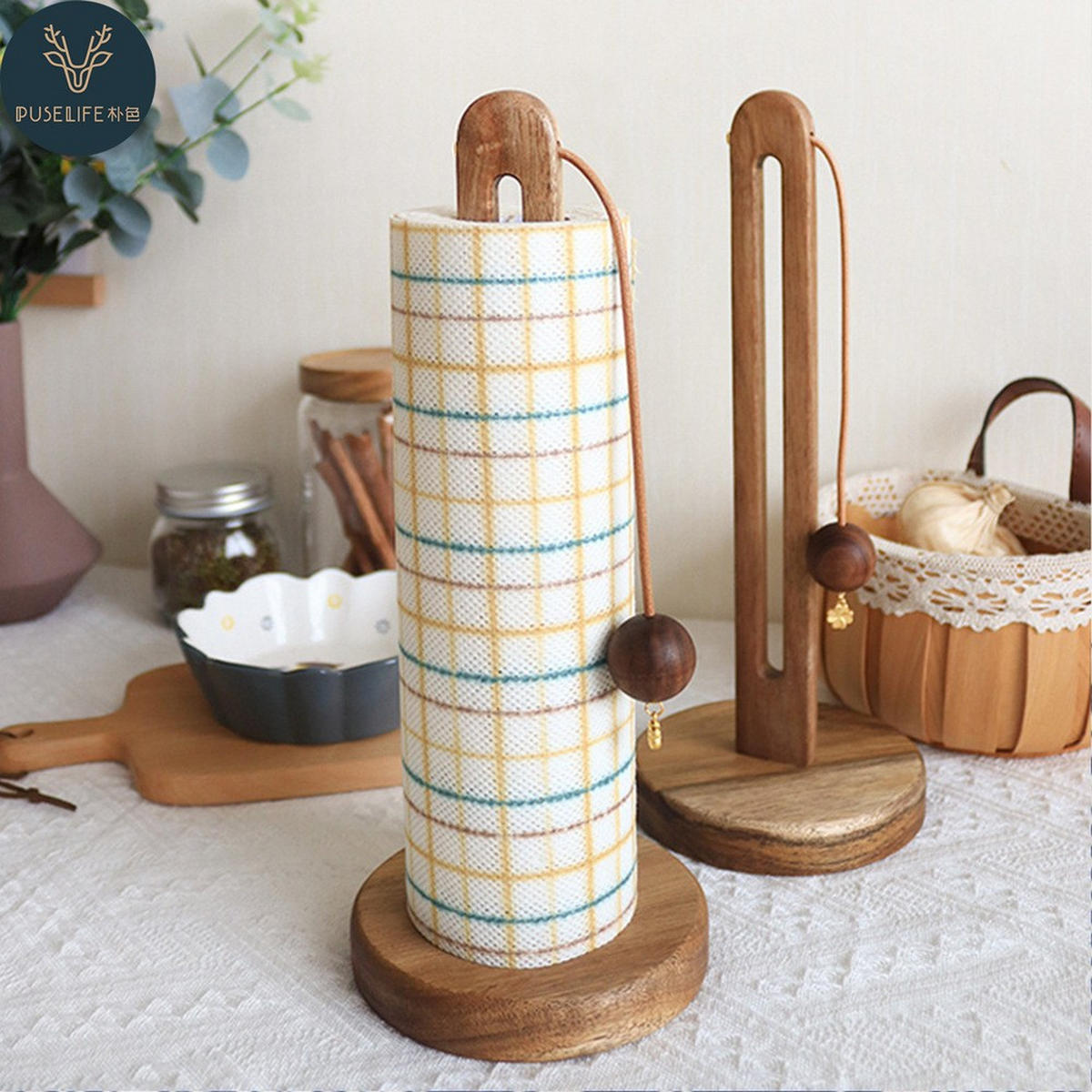 KÜCHENPAPIERHALTER, Aus Akazienholz, Mit Katzenpfoten-Motiv, 13 × 31 cm - Braun, Holz (13/31/13cm) - Authentics
