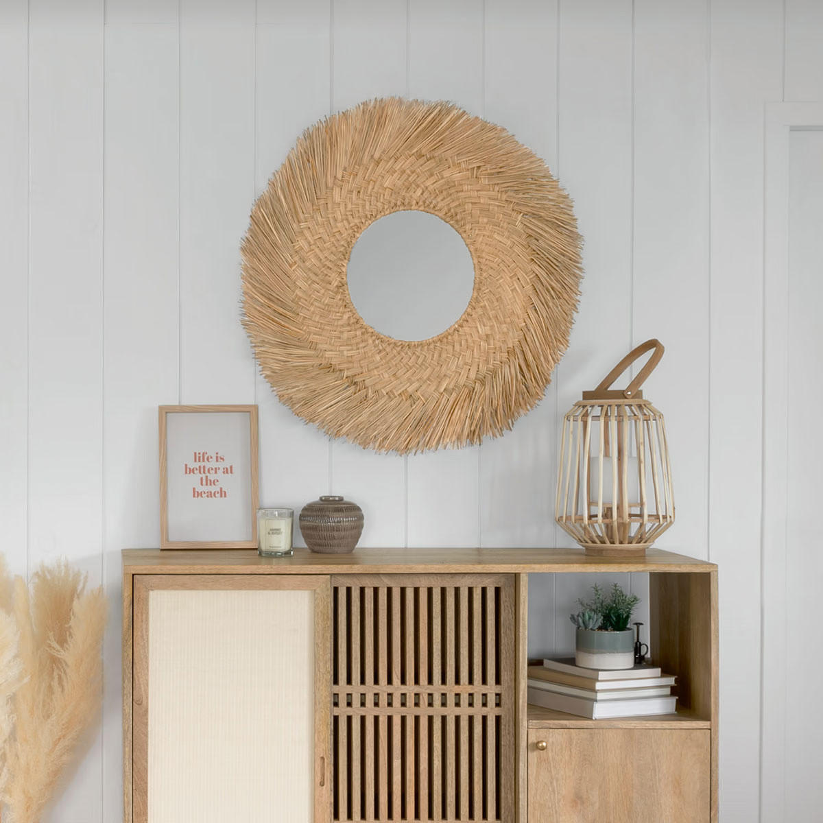 RATTAN-LATERNE H Natural 25/25/35 cm - Braun, Holz (25/35/25cm) - Atmosphera Createur d´interieur